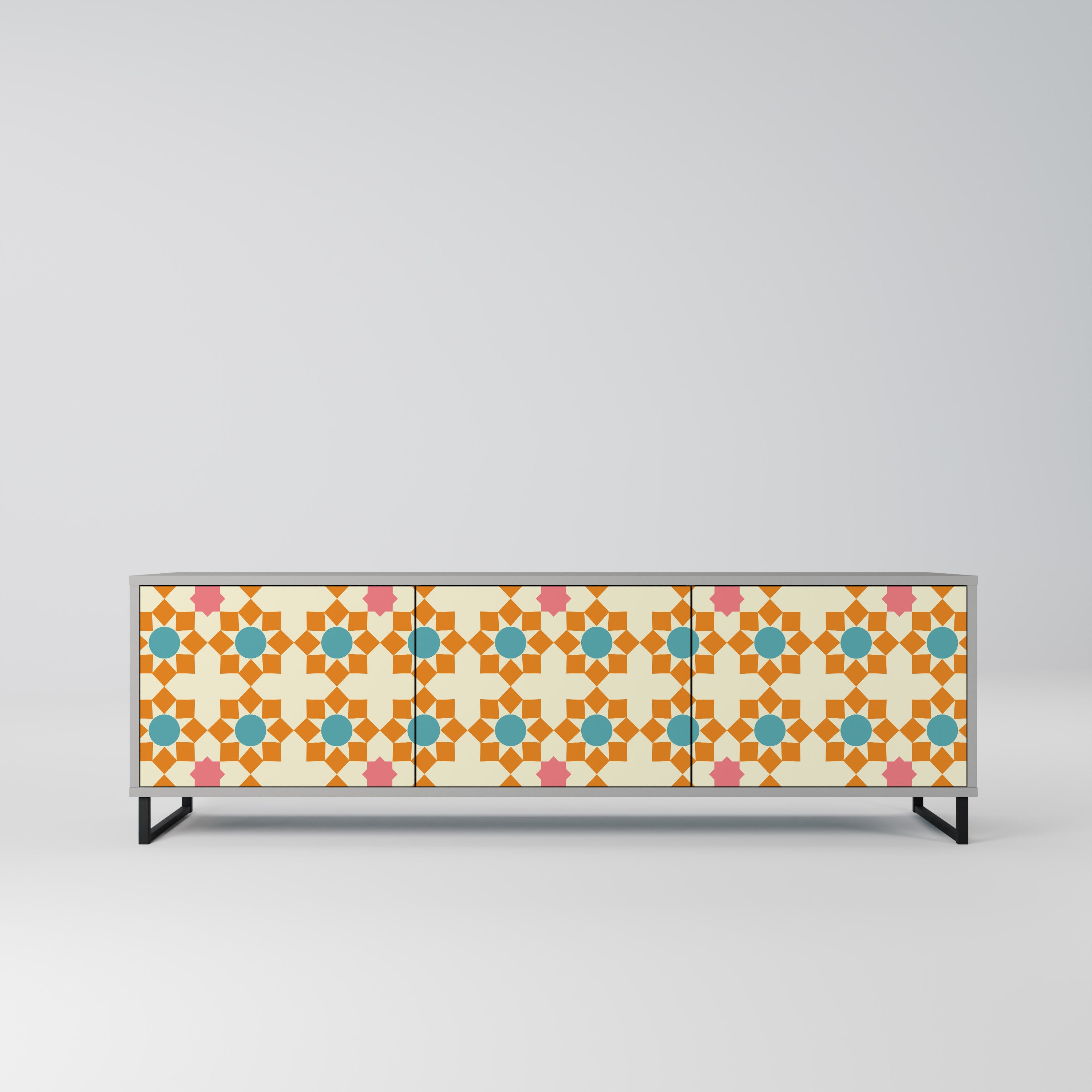 Mueble de TV de 3 puertas FLORAL DECOR en acabado gris