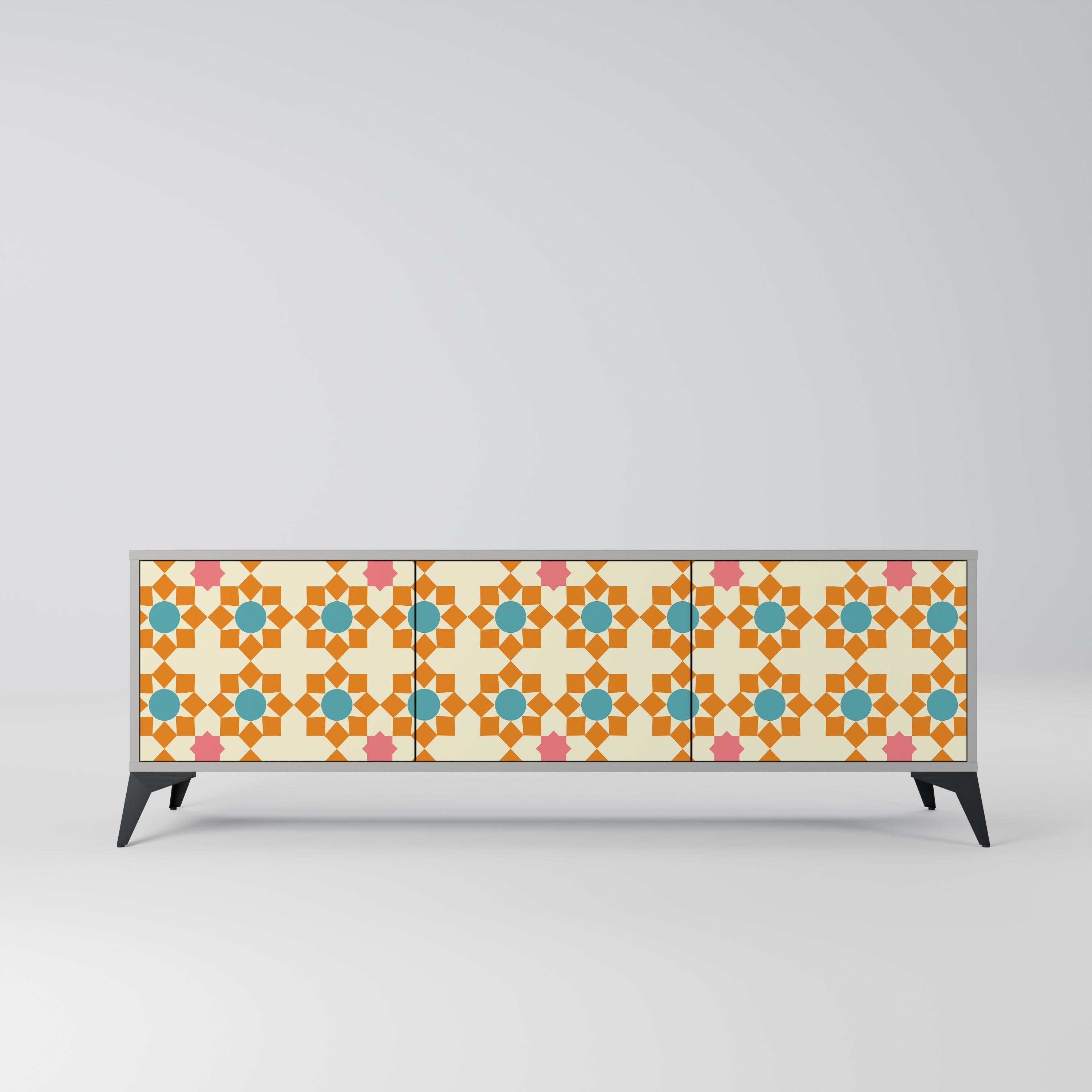Mueble de TV de 3 puertas FLORAL DECOR en acabado gris