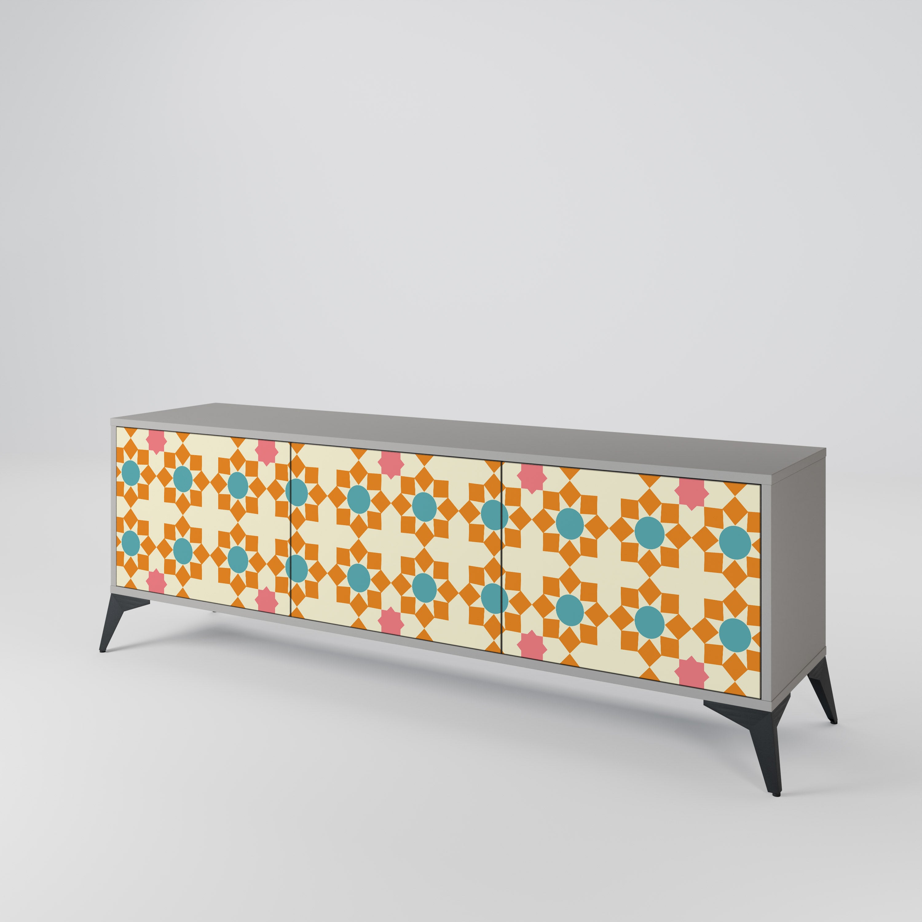 Mueble de TV de 3 puertas FLORAL DECOR en acabado gris