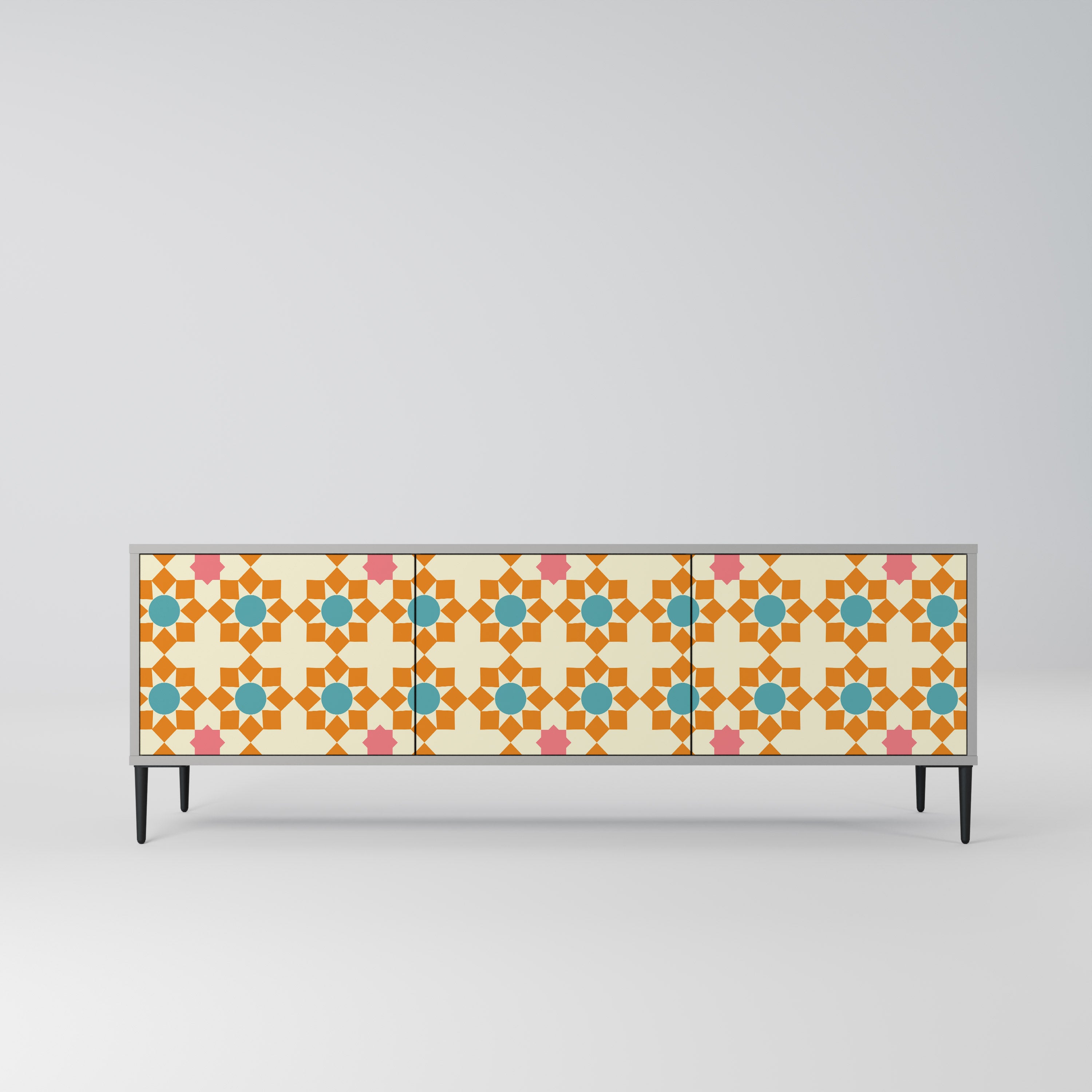 Mueble de TV de 3 puertas FLORAL DECOR en acabado gris