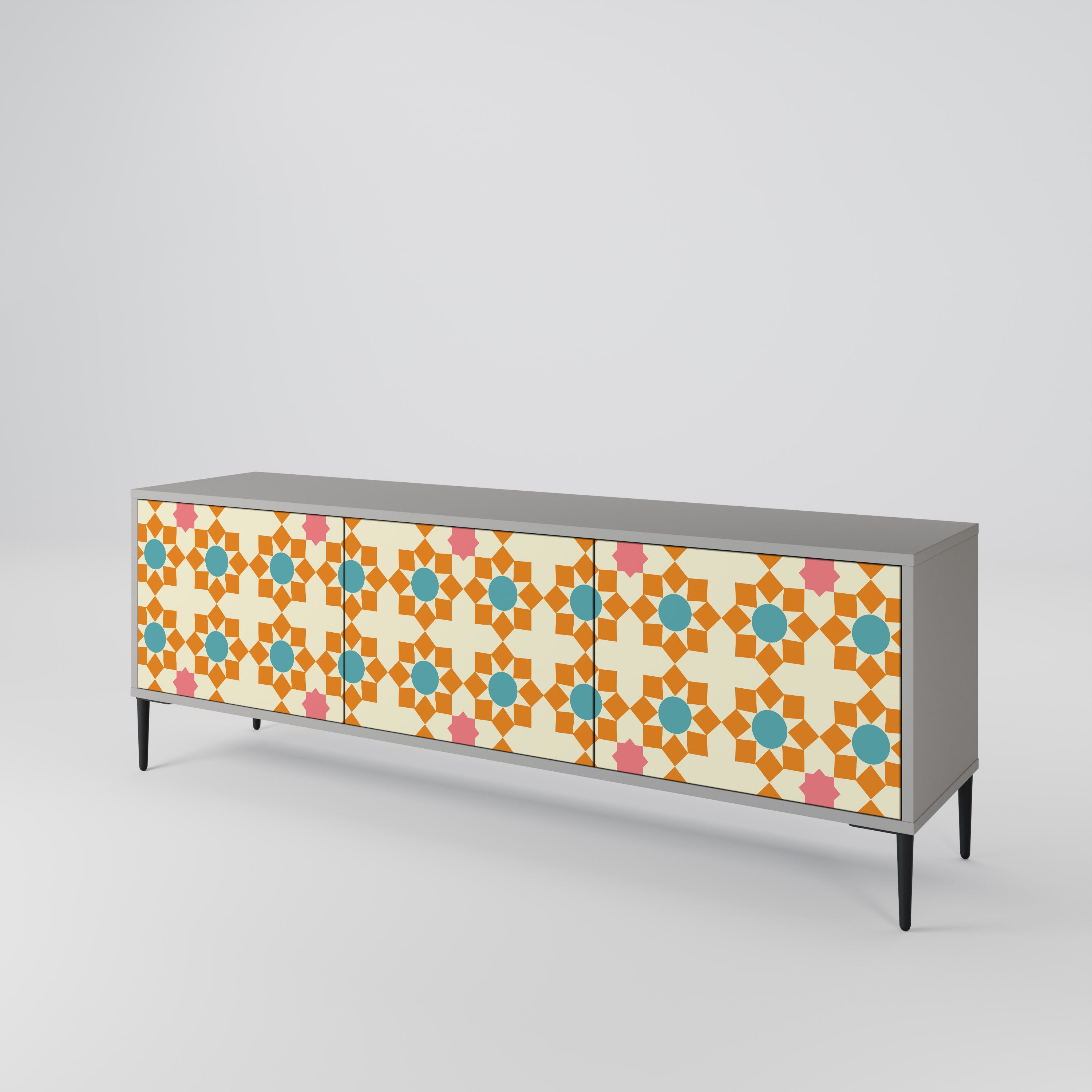 Mueble de TV de 3 puertas FLORAL DECOR en acabado gris