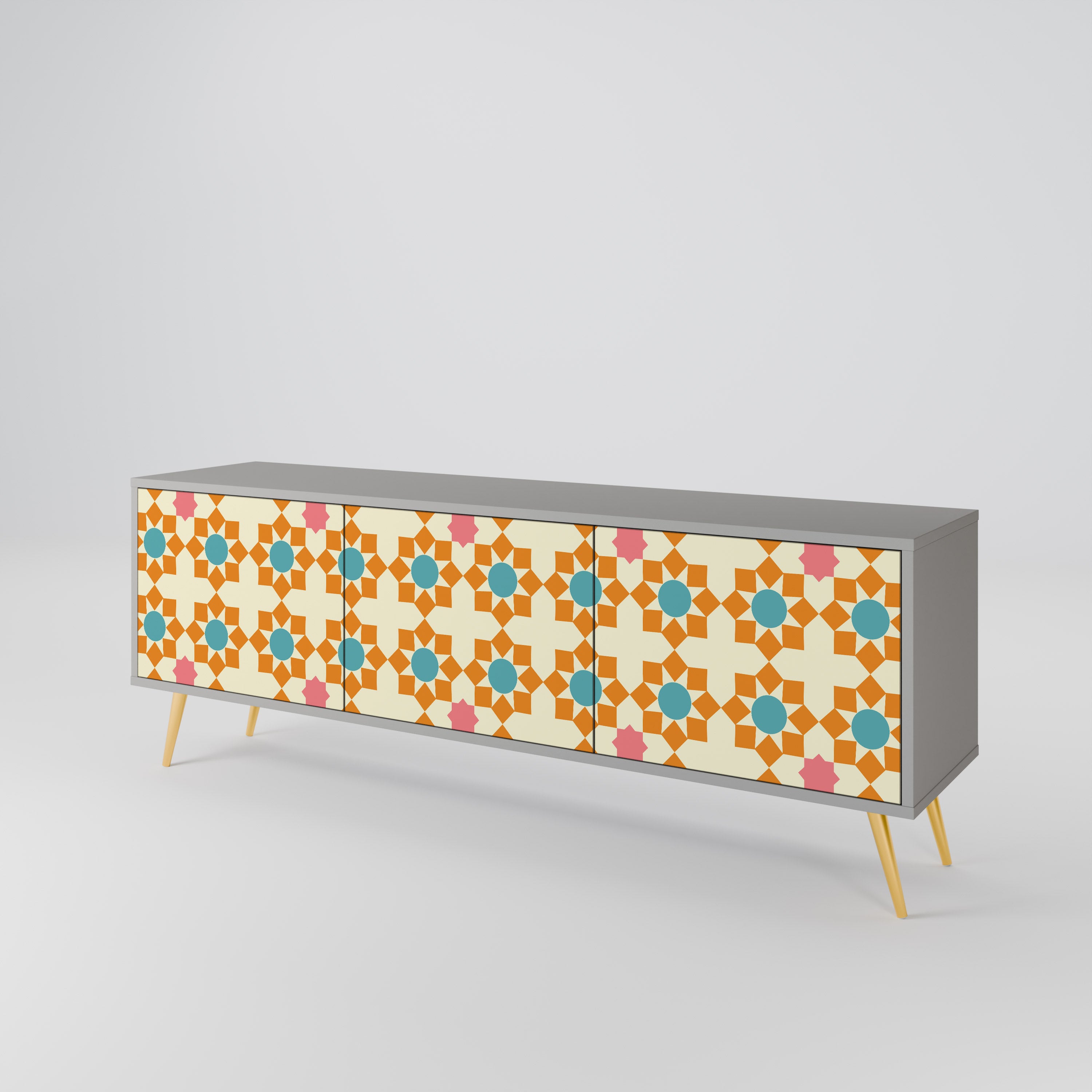 Mueble de TV de 3 puertas FLORAL DECOR en acabado gris