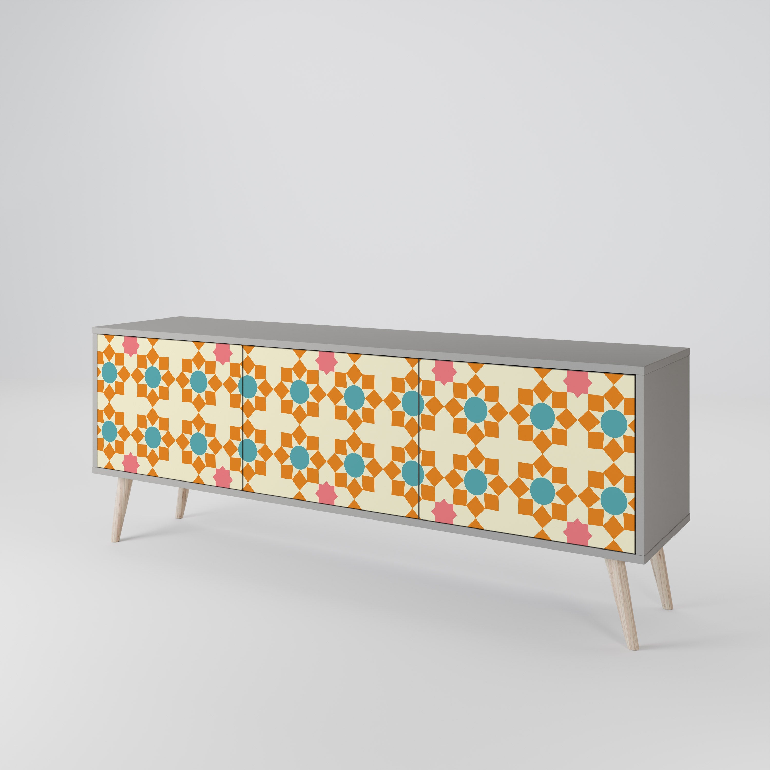 Mueble de TV de 3 puertas FLORAL DECOR en acabado gris