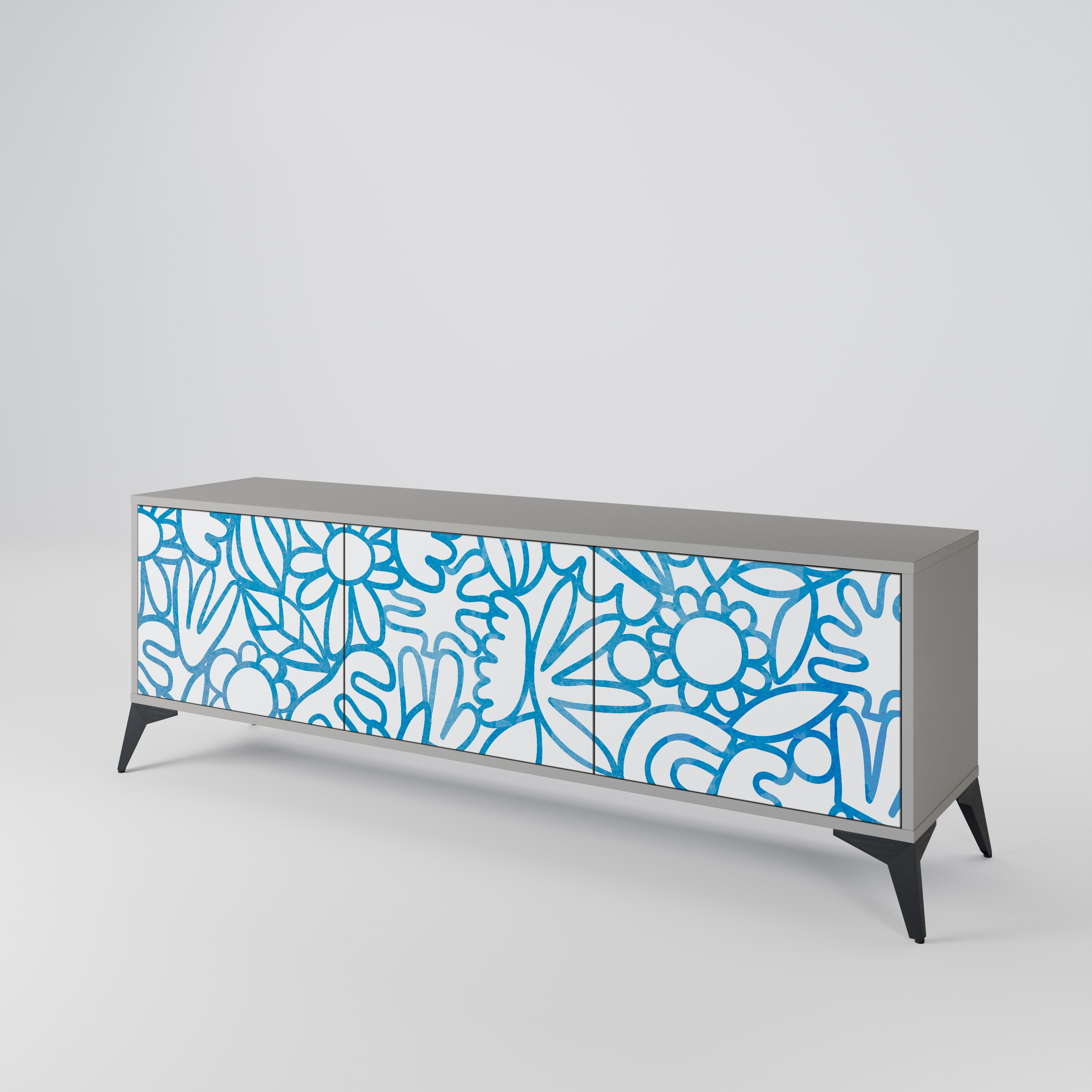 Mueble de TV de 3 puertas BLOOMY MORNING en acabado gris
