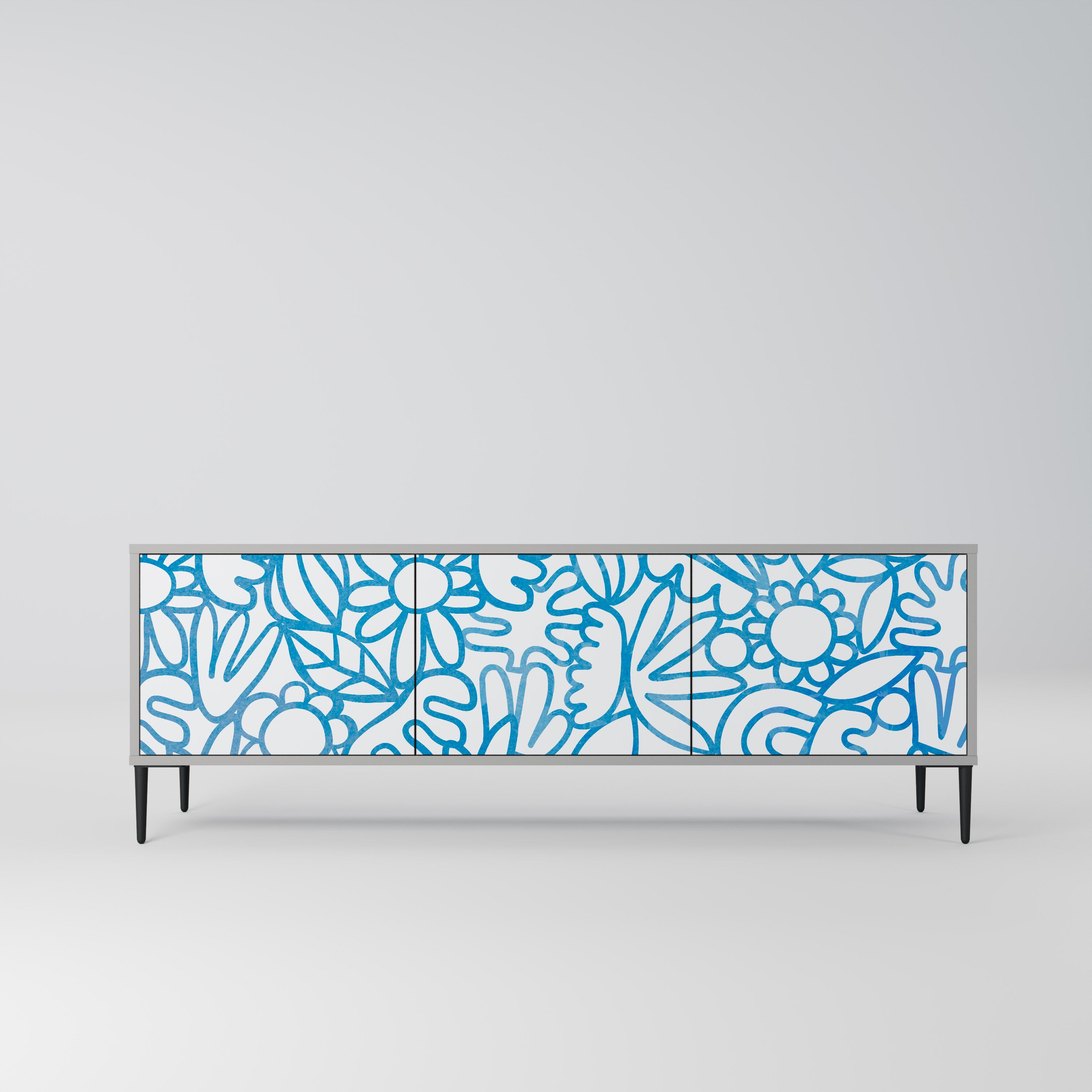 Mueble de TV de 3 puertas BLOOMY MORNING en acabado gris