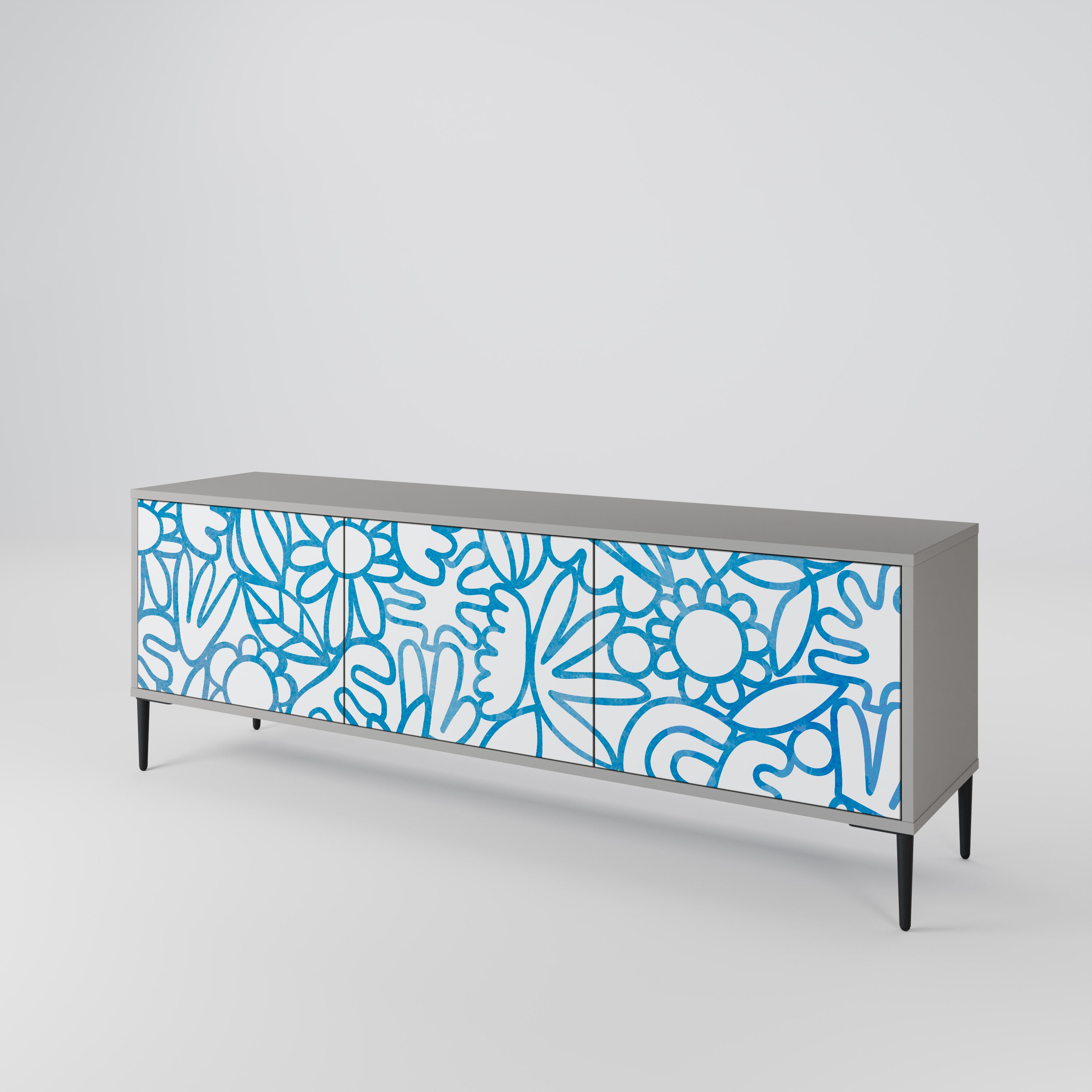 Mueble de TV de 3 puertas BLOOMY MORNING en acabado gris