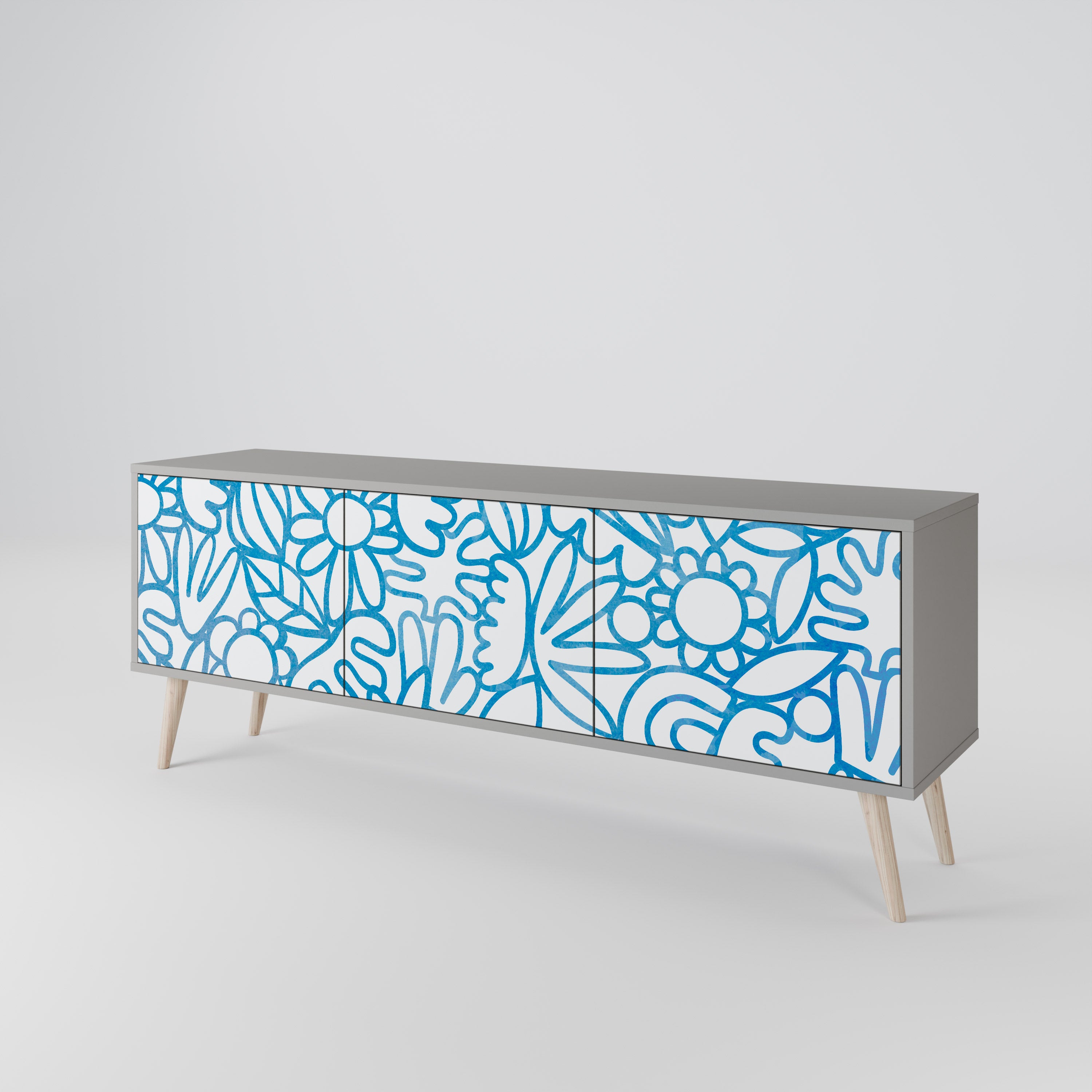 Mueble de TV de 3 puertas BLOOMY MORNING en acabado gris