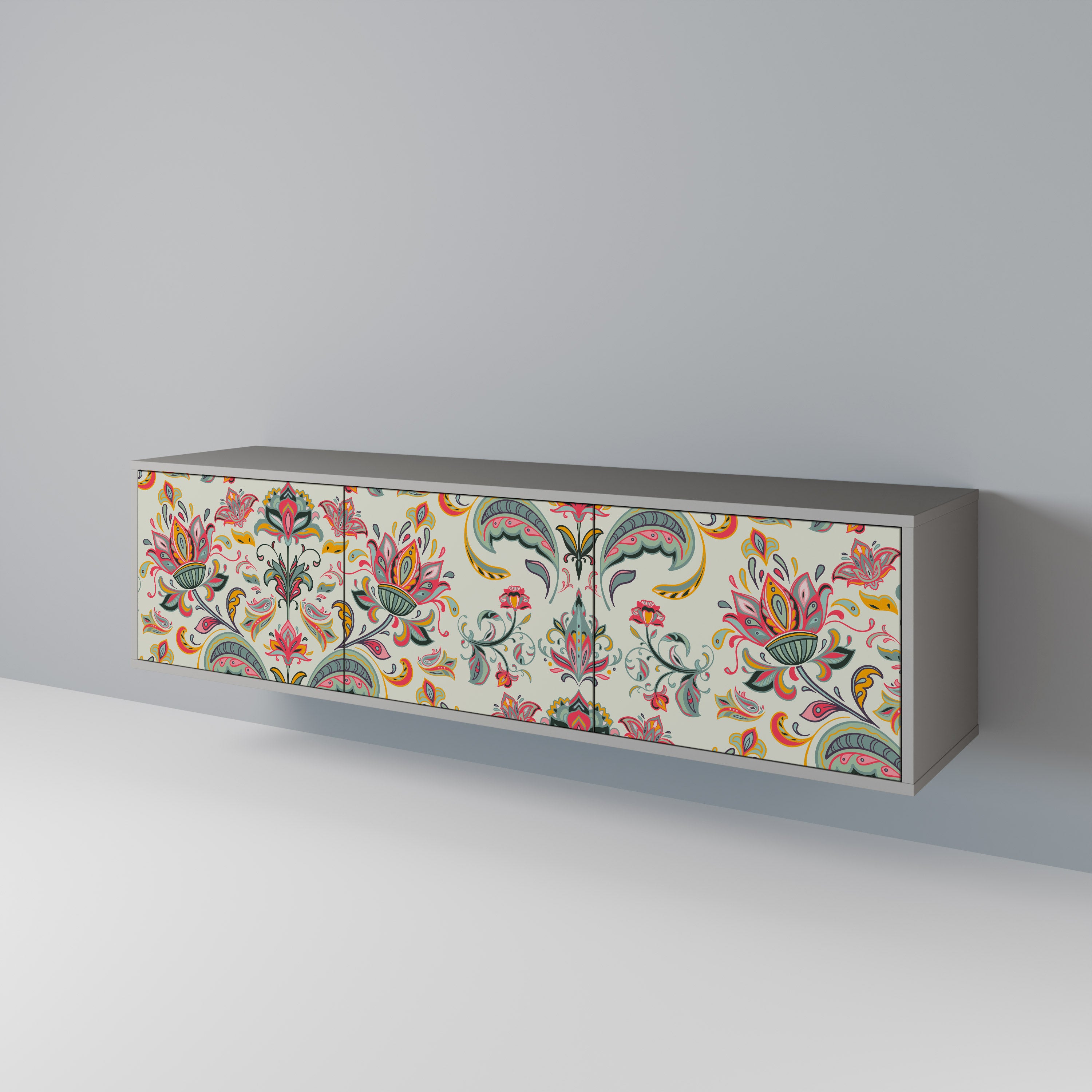 Mueble de TV ORGANIC FOLKLORE de 3 puertas en acabado gris