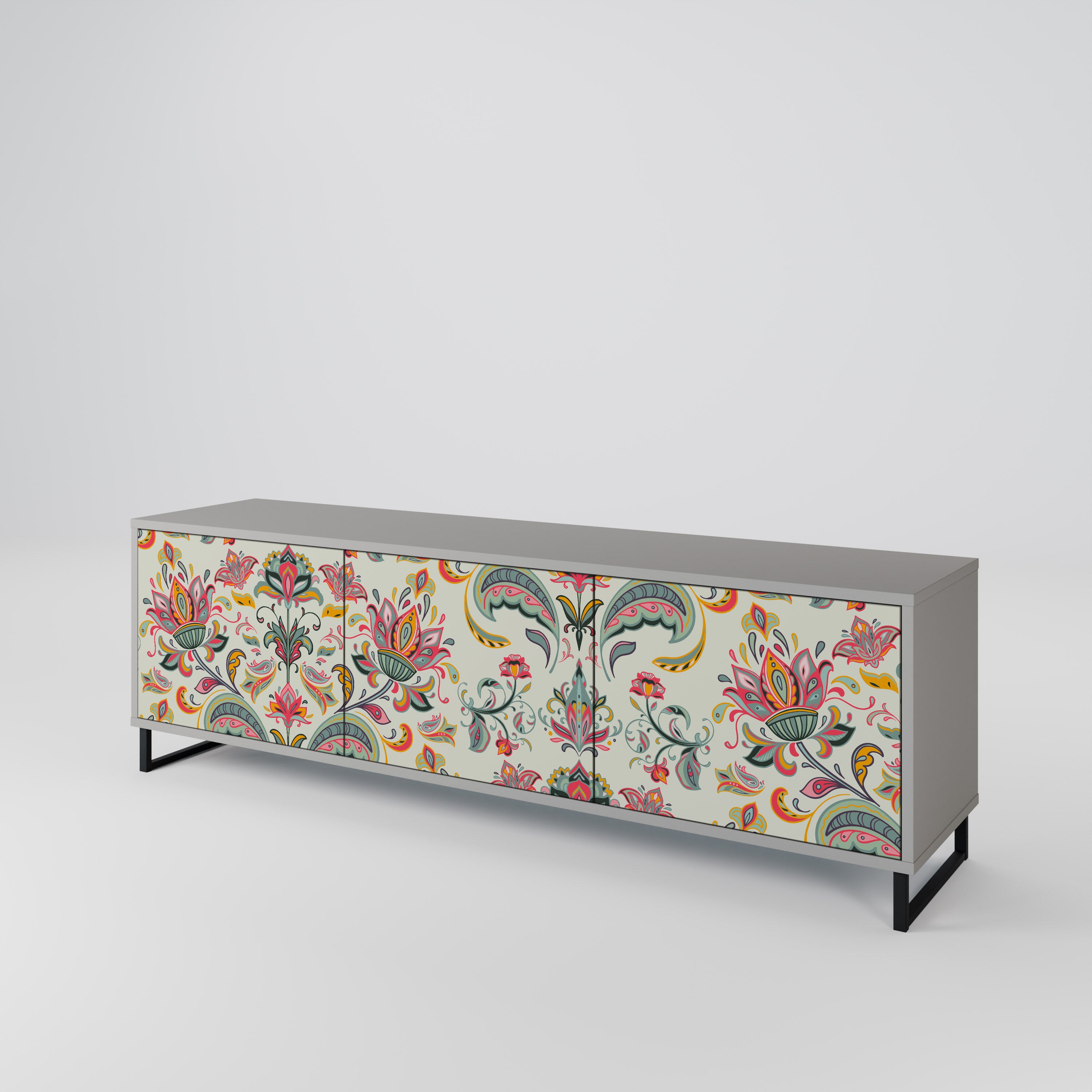 Mueble de TV ORGANIC FOLKLORE de 3 puertas en acabado gris