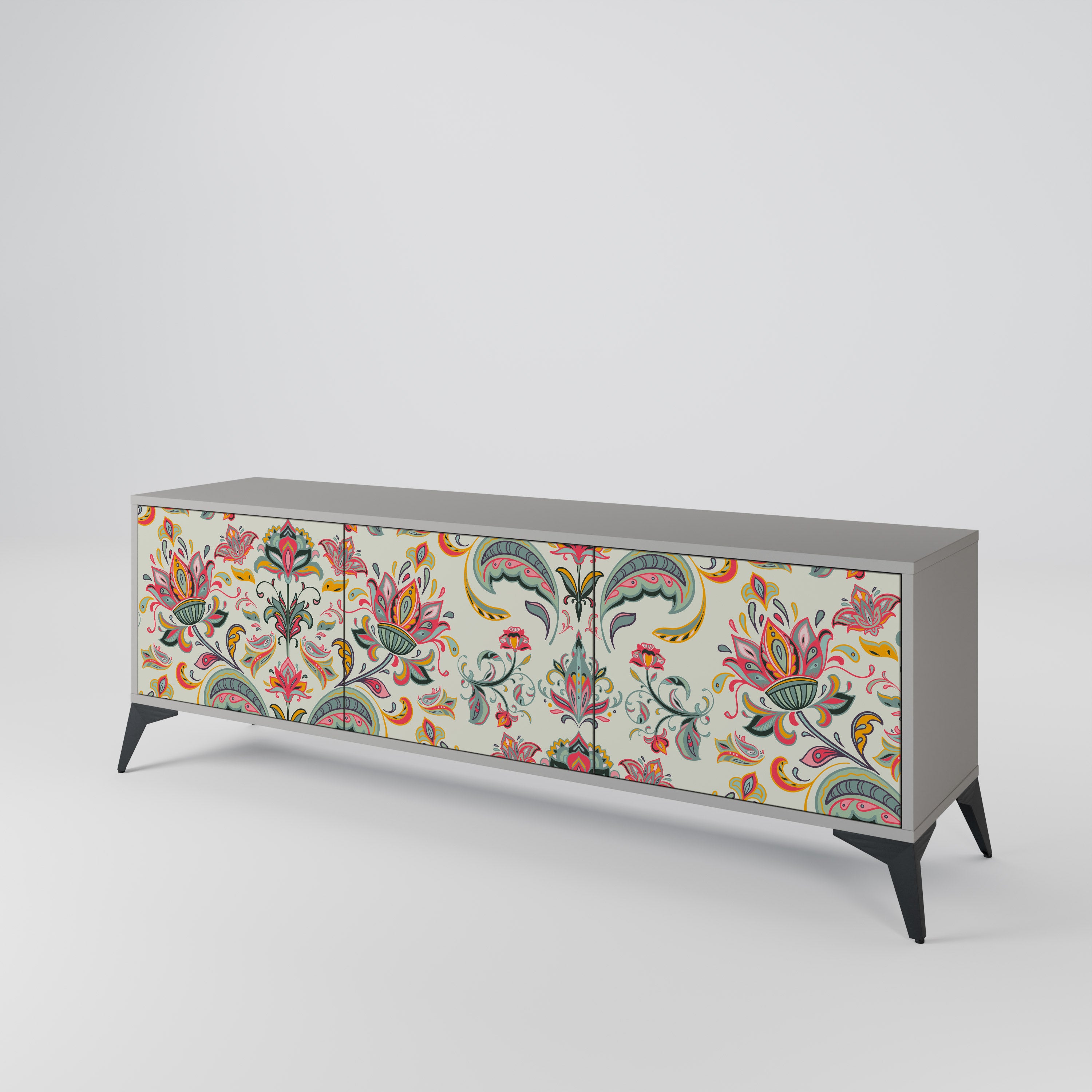 Mueble de TV ORGANIC FOLKLORE de 3 puertas en acabado gris