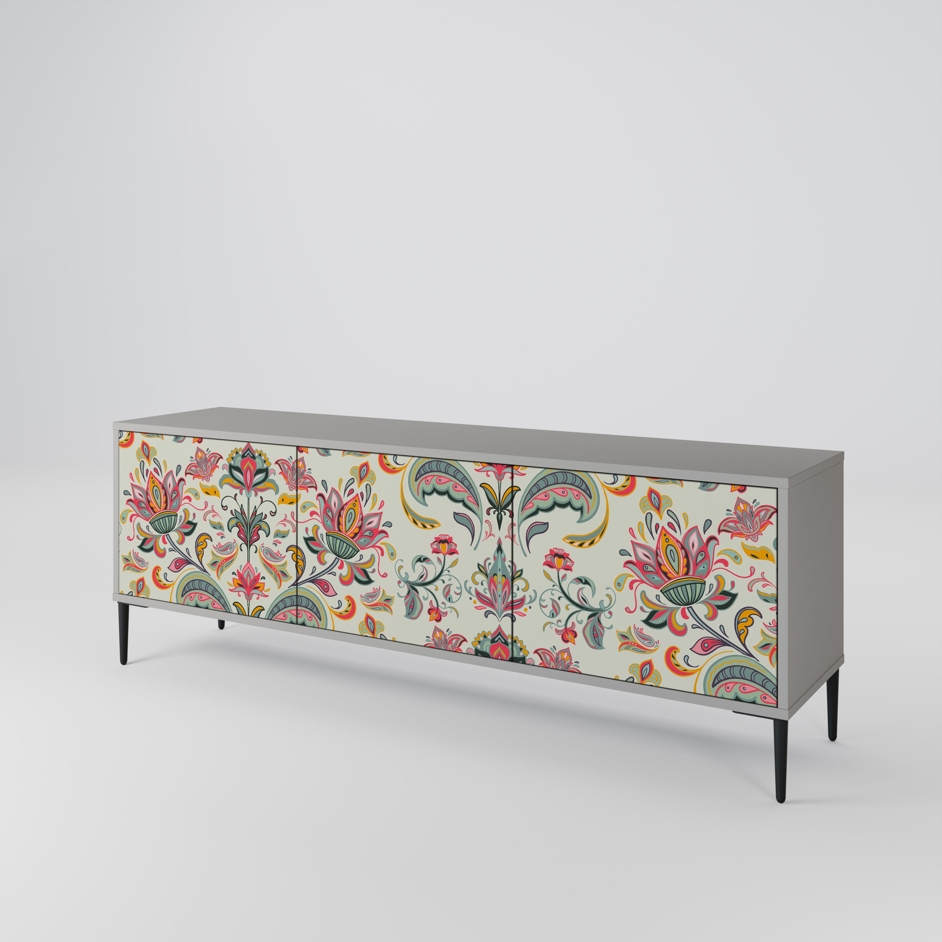 Mueble de TV ORGANIC FOLKLORE de 3 puertas en acabado gris