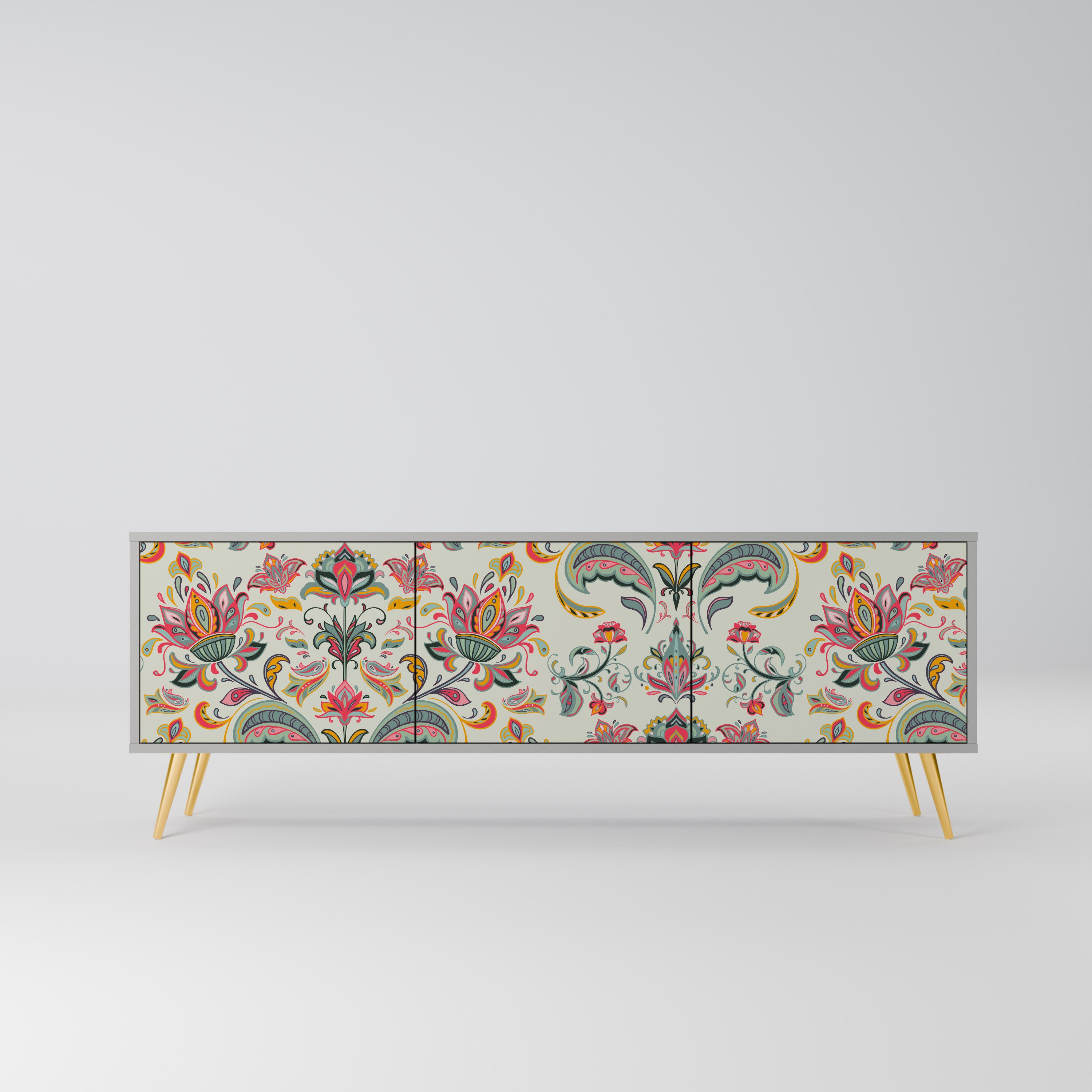 Mueble de TV ORGANIC FOLKLORE de 3 puertas en acabado gris