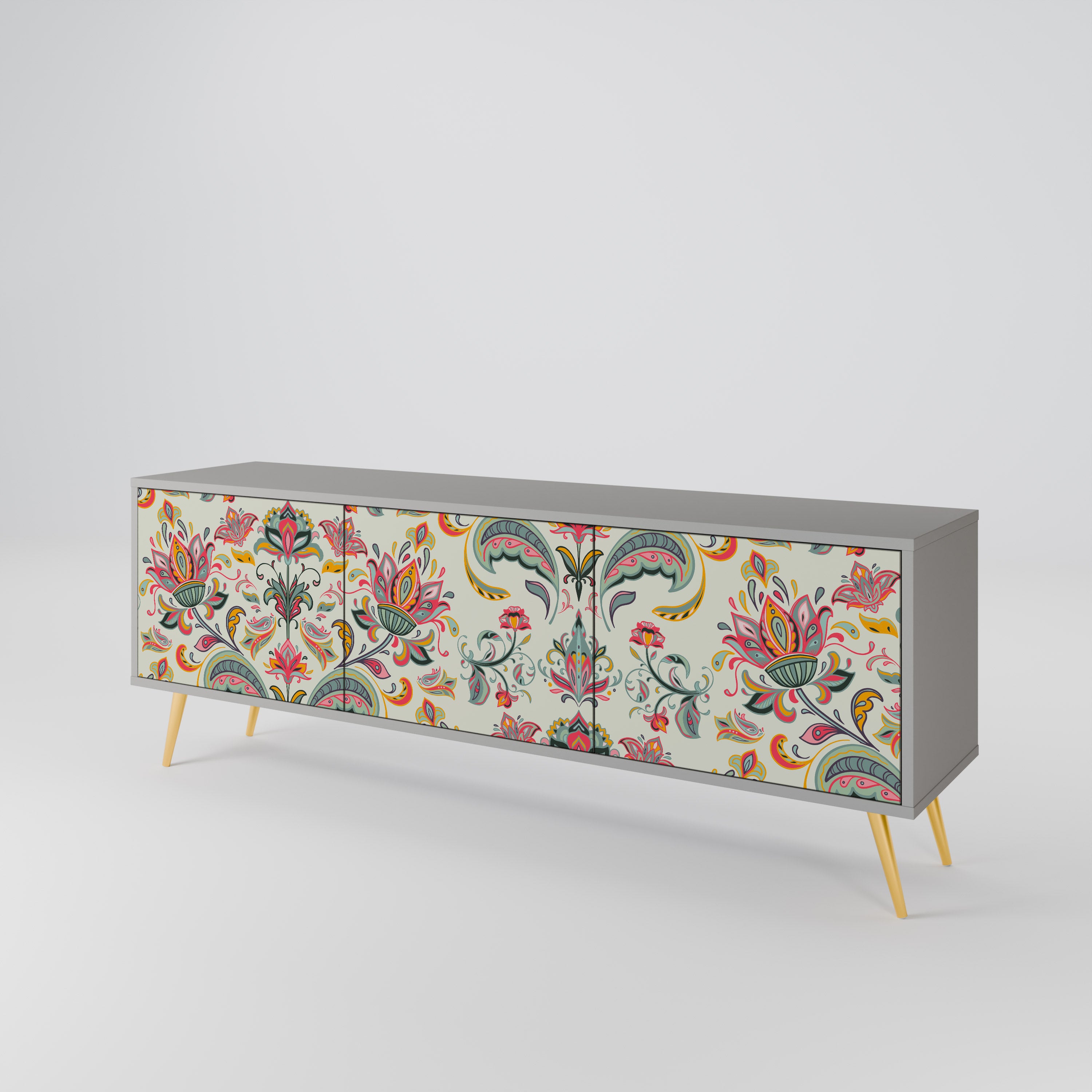 Mueble de TV ORGANIC FOLKLORE de 3 puertas en acabado gris