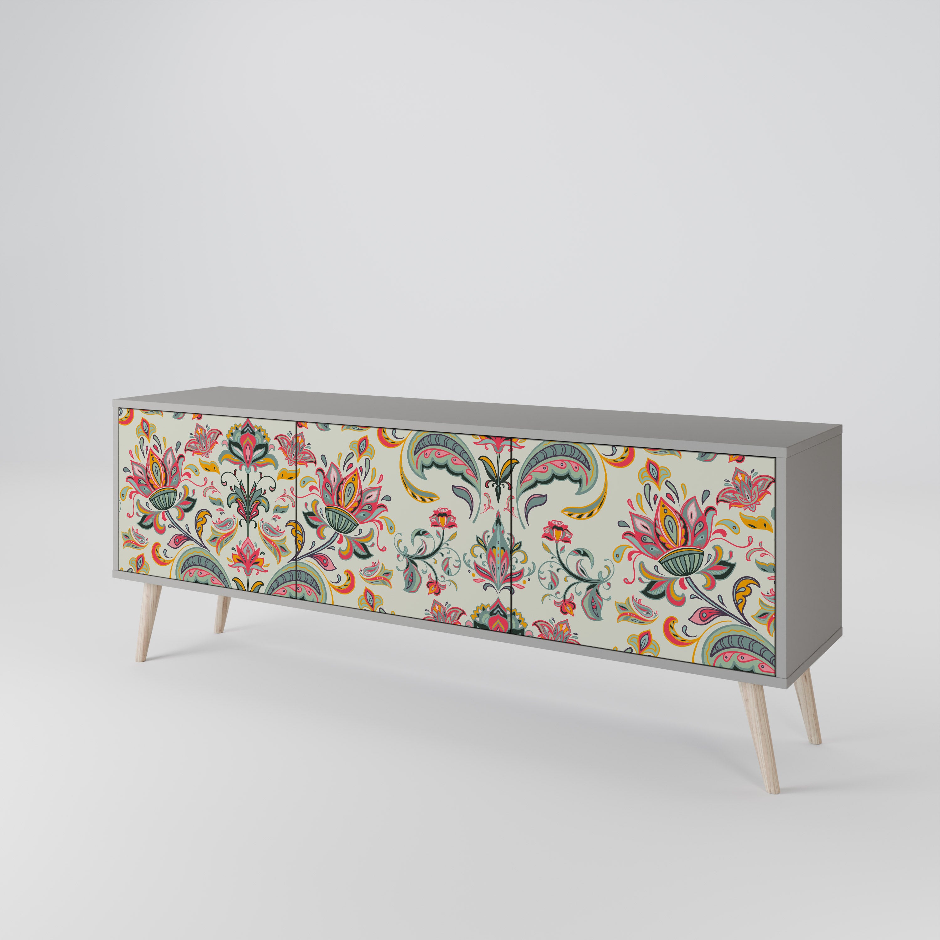 Mueble de TV ORGANIC FOLKLORE de 3 puertas en acabado gris