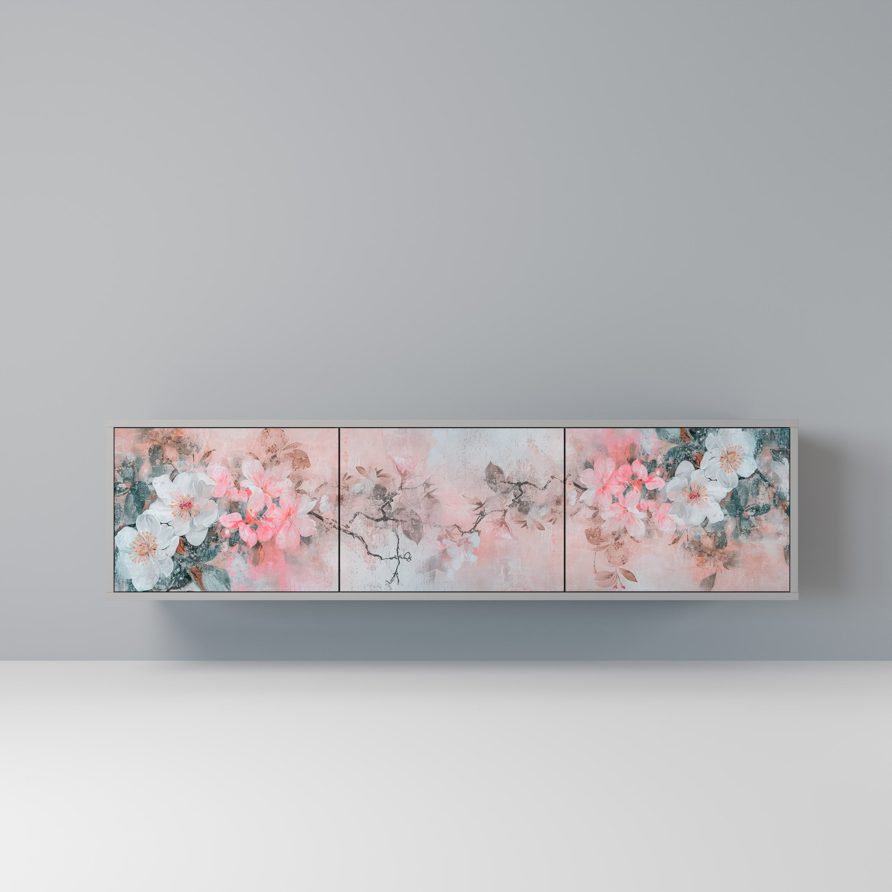 Mueble de TV de 3 puertas CHERRY BLOSSOM en acabado gris