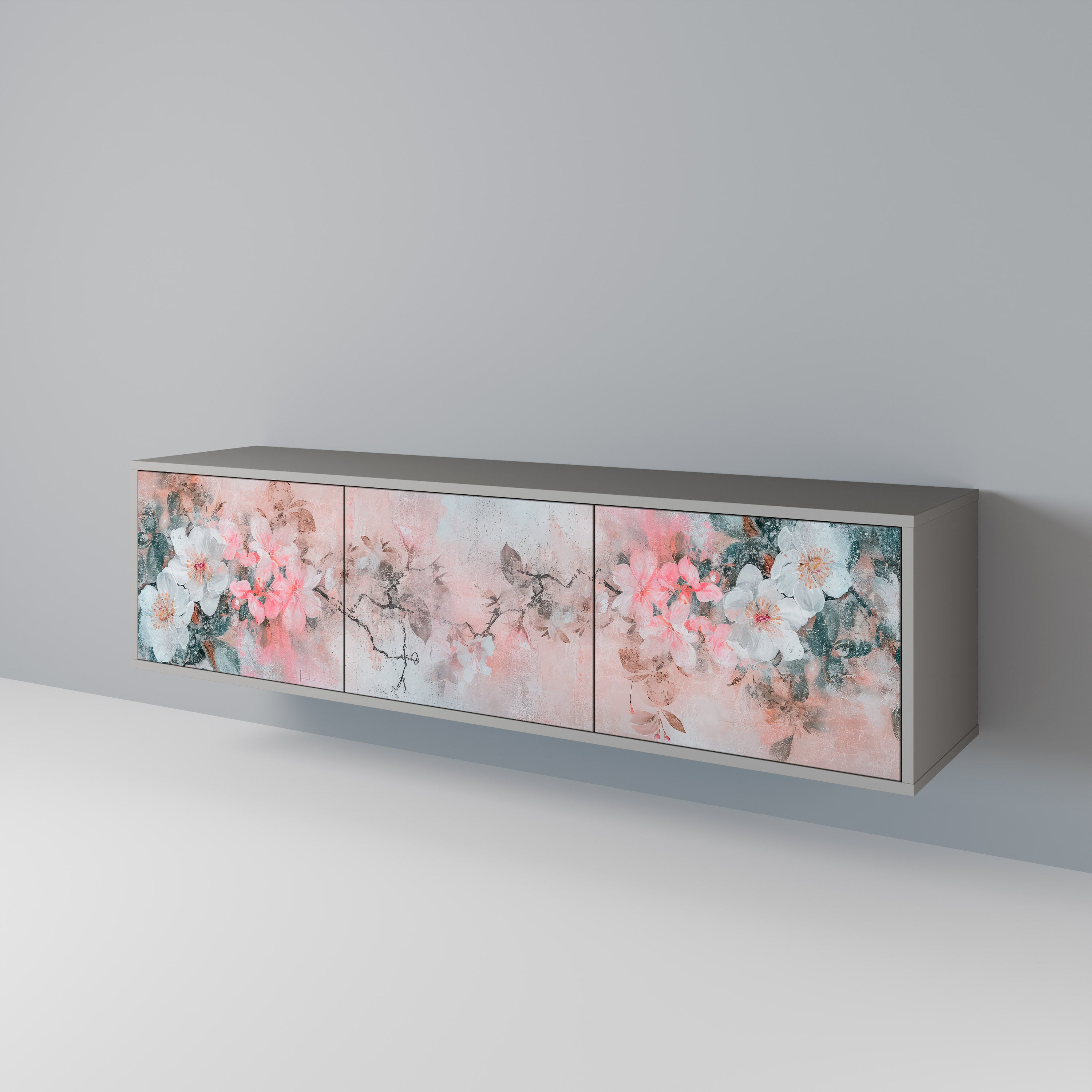 Mueble de TV de 3 puertas CHERRY BLOSSOM en acabado gris