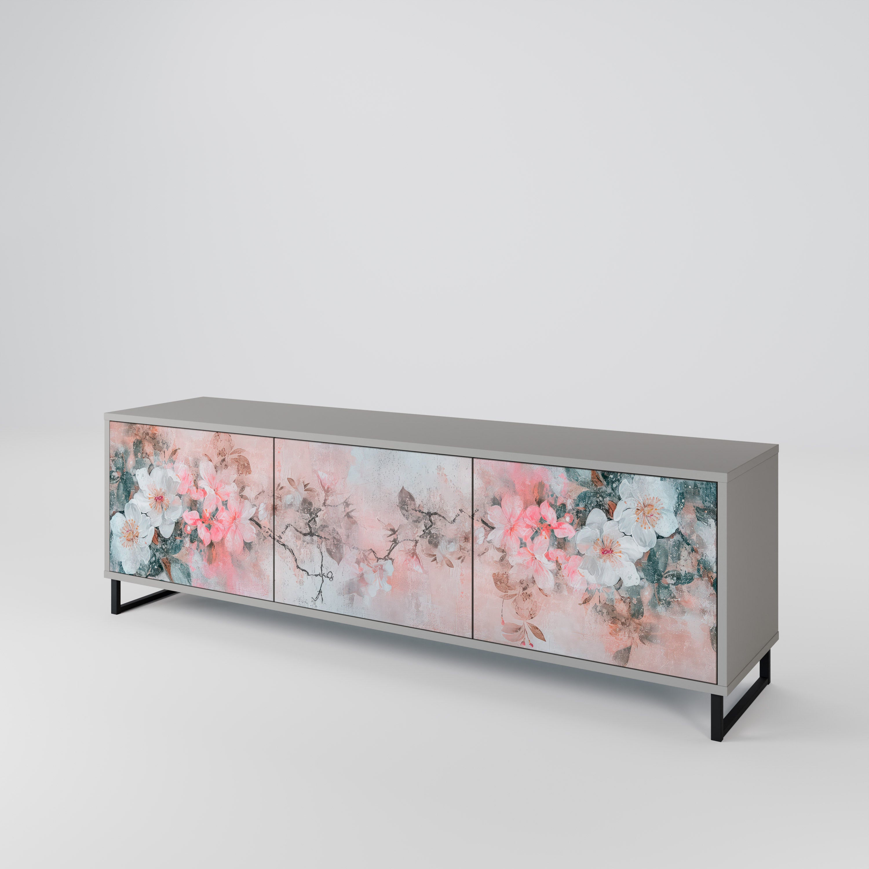 Mueble de TV de 3 puertas CHERRY BLOSSOM en acabado gris