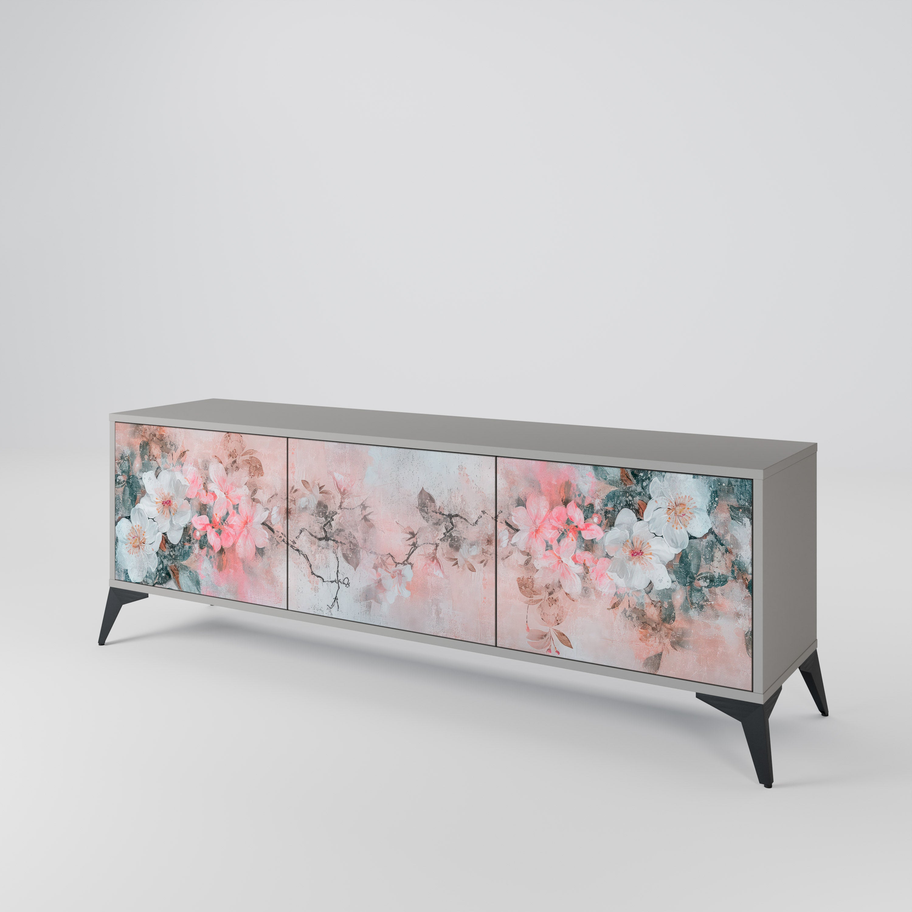 Mueble de TV de 3 puertas CHERRY BLOSSOM en acabado gris