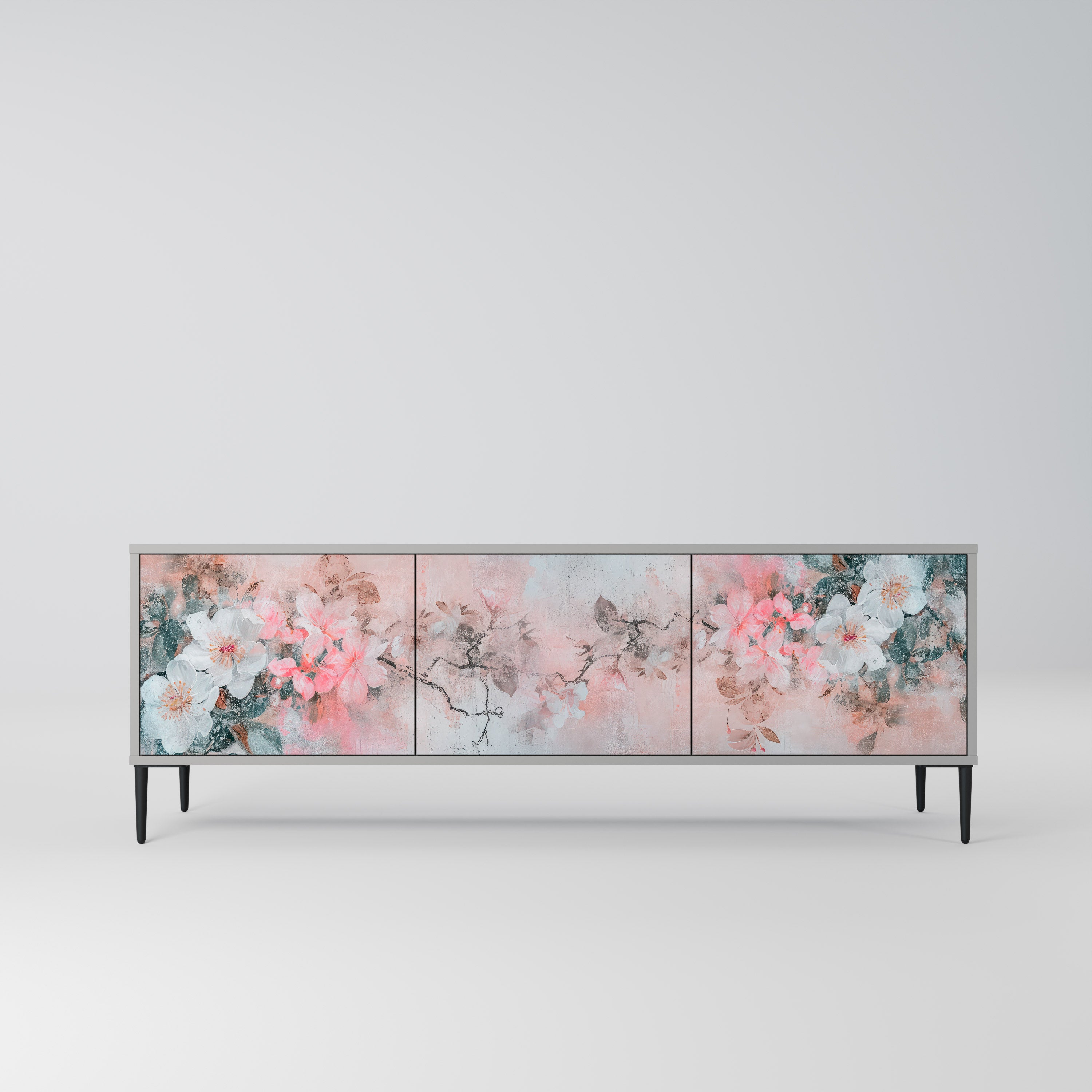 Mueble de TV de 3 puertas CHERRY BLOSSOM en acabado gris