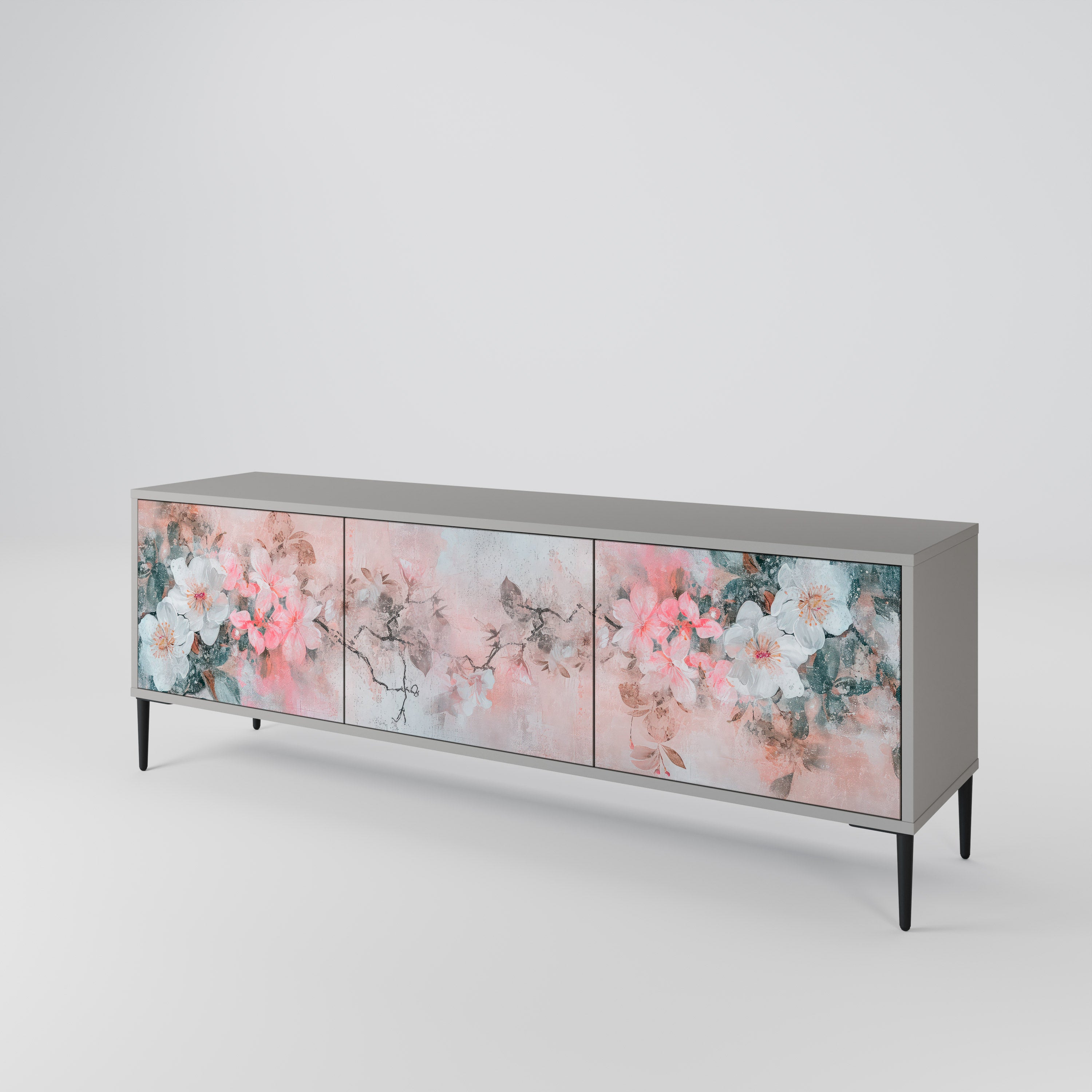 Mueble de TV de 3 puertas CHERRY BLOSSOM en acabado gris