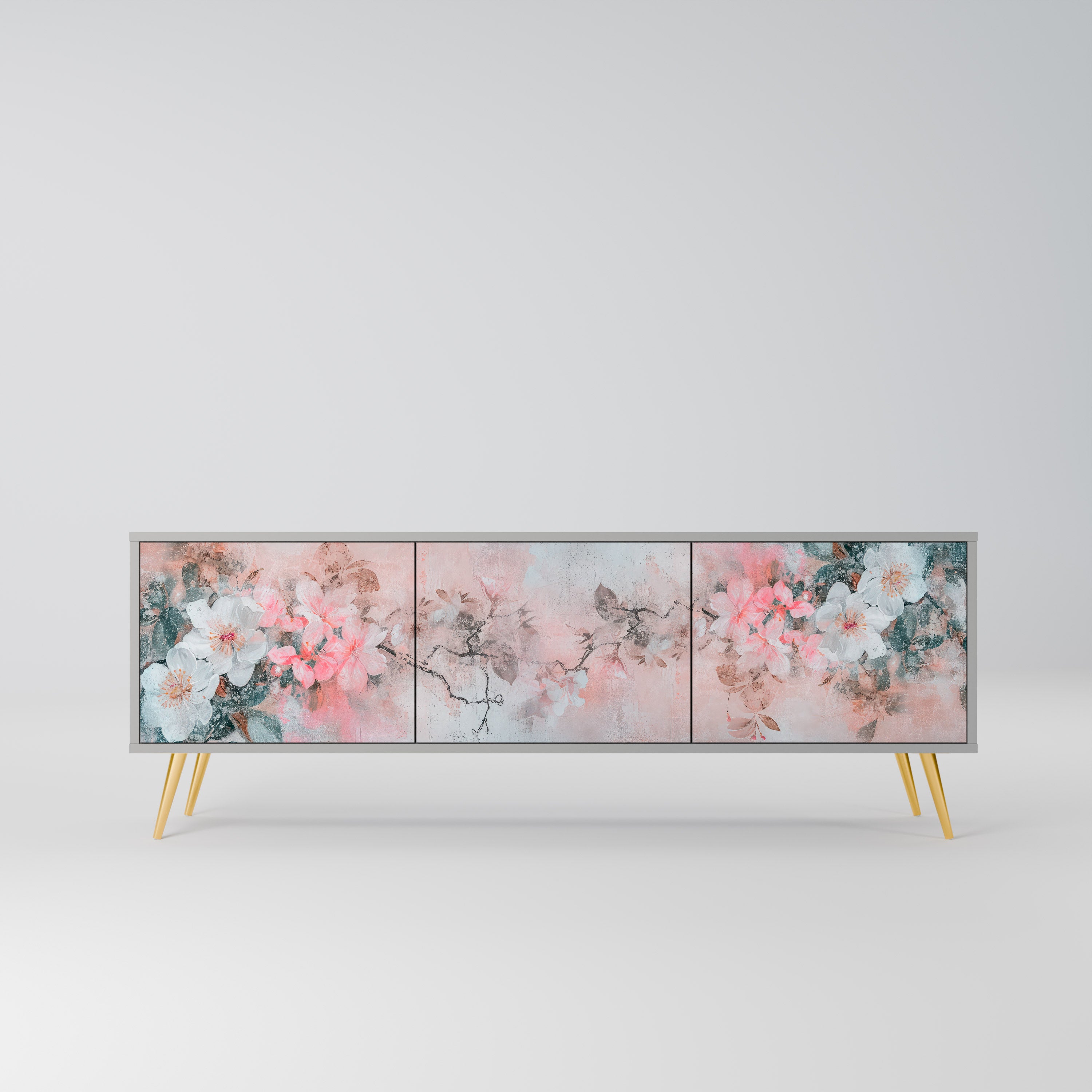 Mueble de TV de 3 puertas CHERRY BLOSSOM en acabado gris