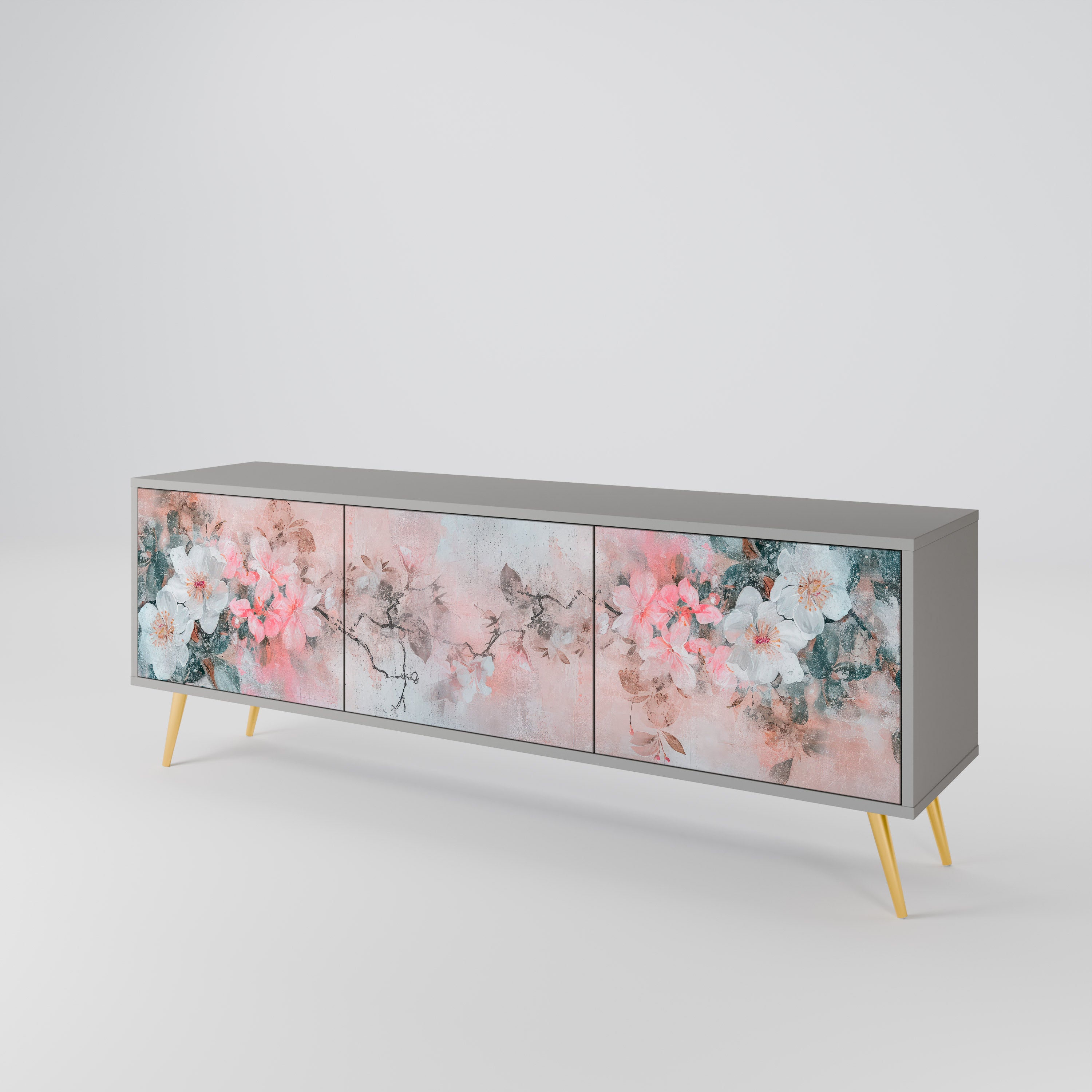 Mueble de TV de 3 puertas CHERRY BLOSSOM en acabado gris