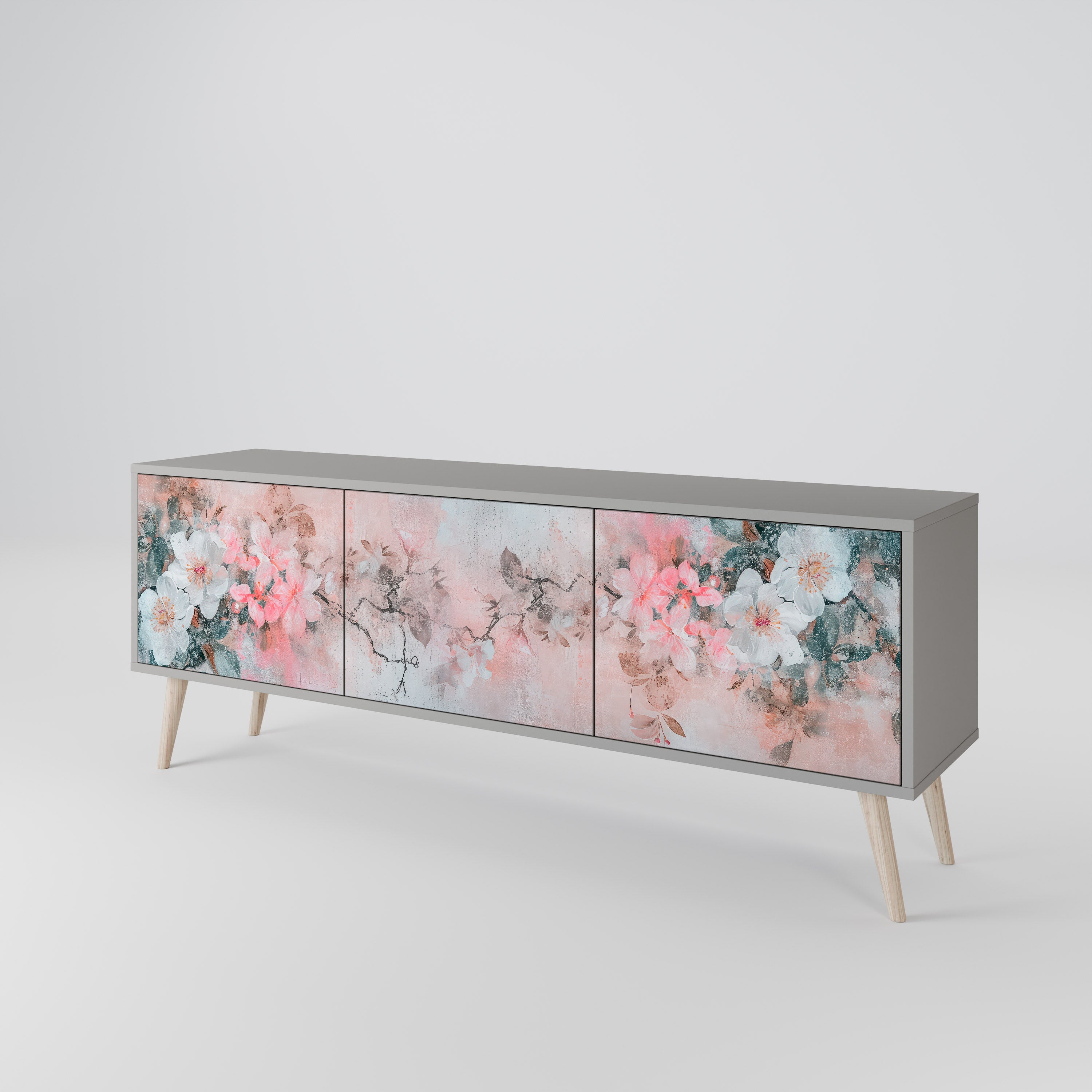 Mueble de TV de 3 puertas CHERRY BLOSSOM en acabado gris