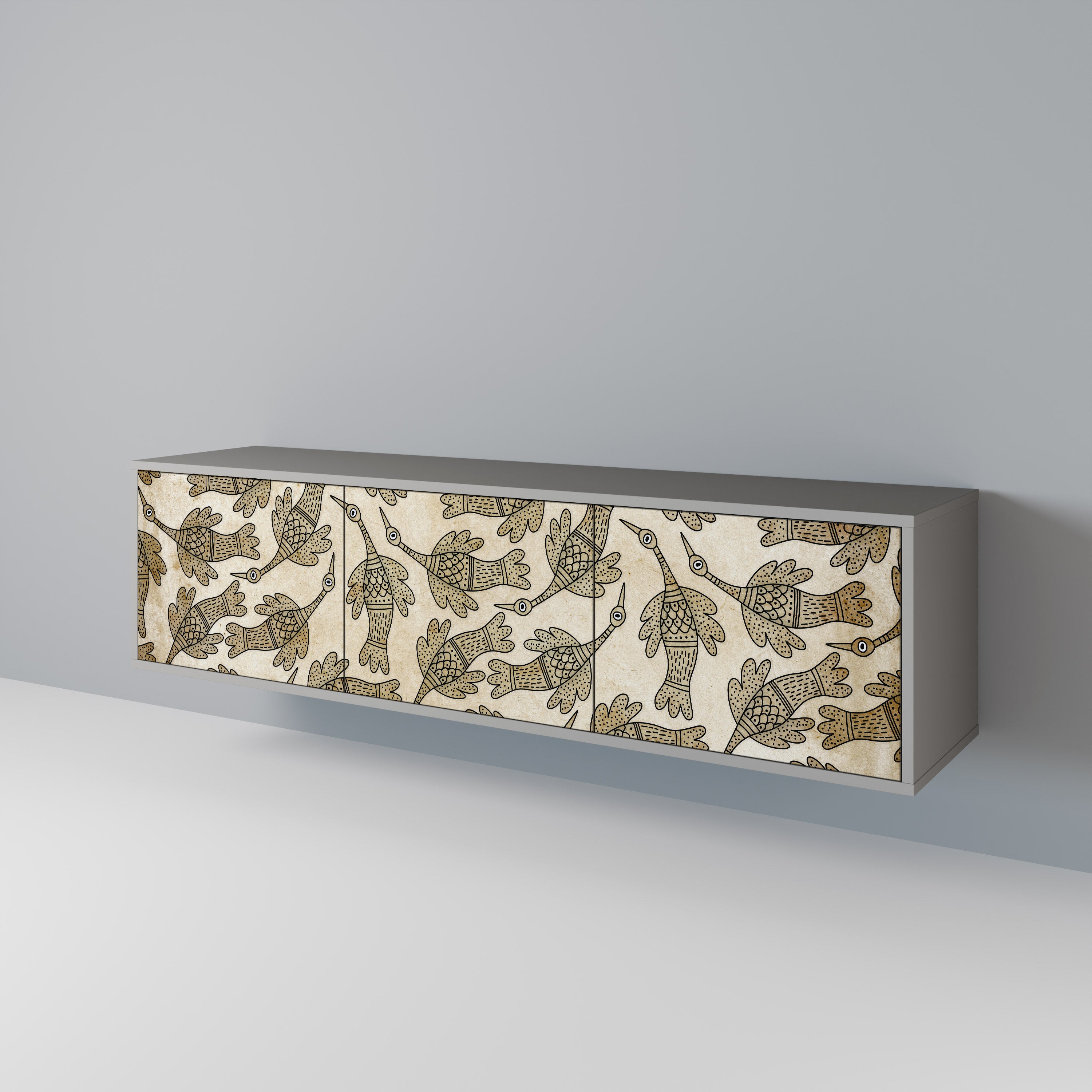Mueble de TV ALMONDINE SONGBIRD de 3 puertas en acabado gris