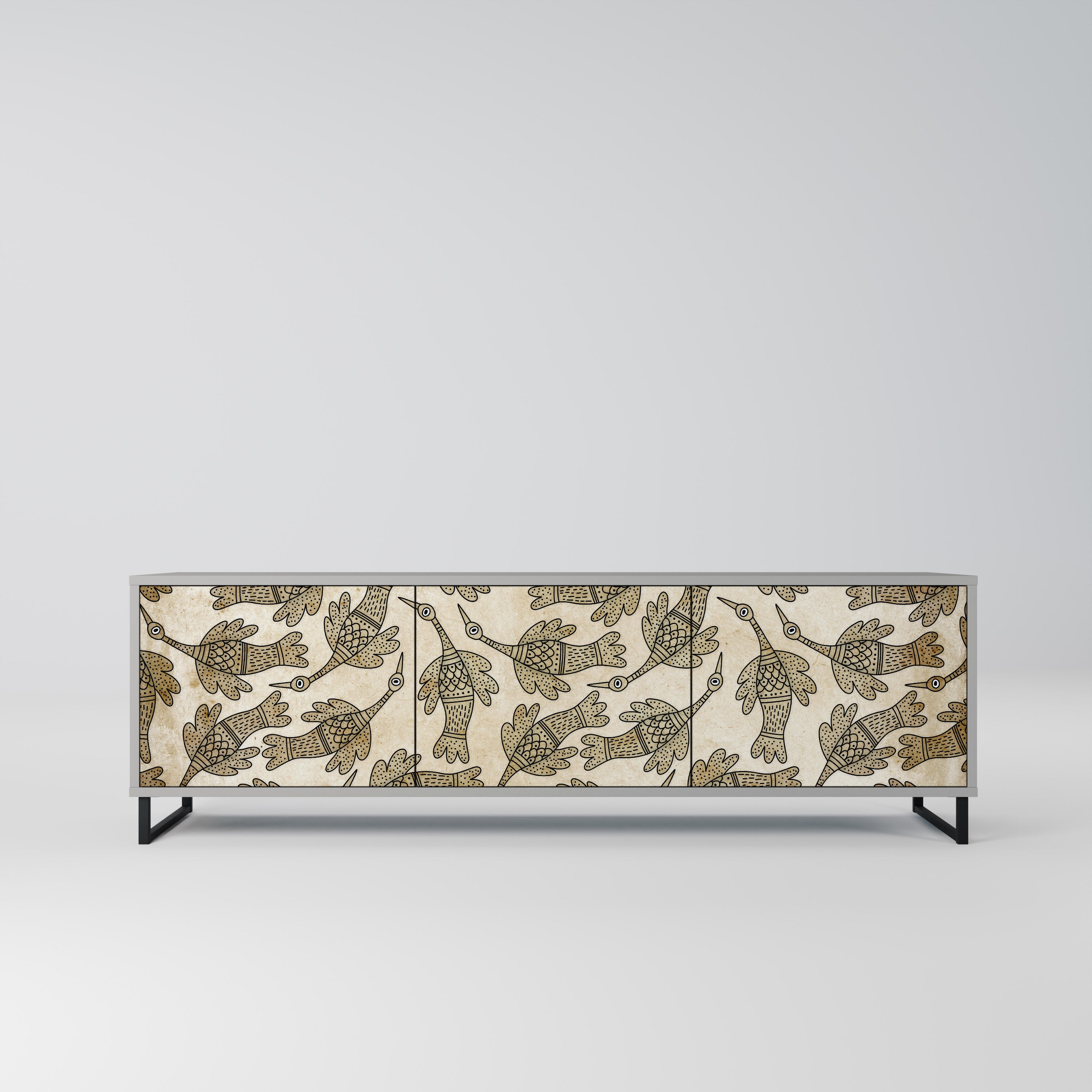 Mueble de TV ALMONDINE SONGBIRD de 3 puertas en acabado gris
