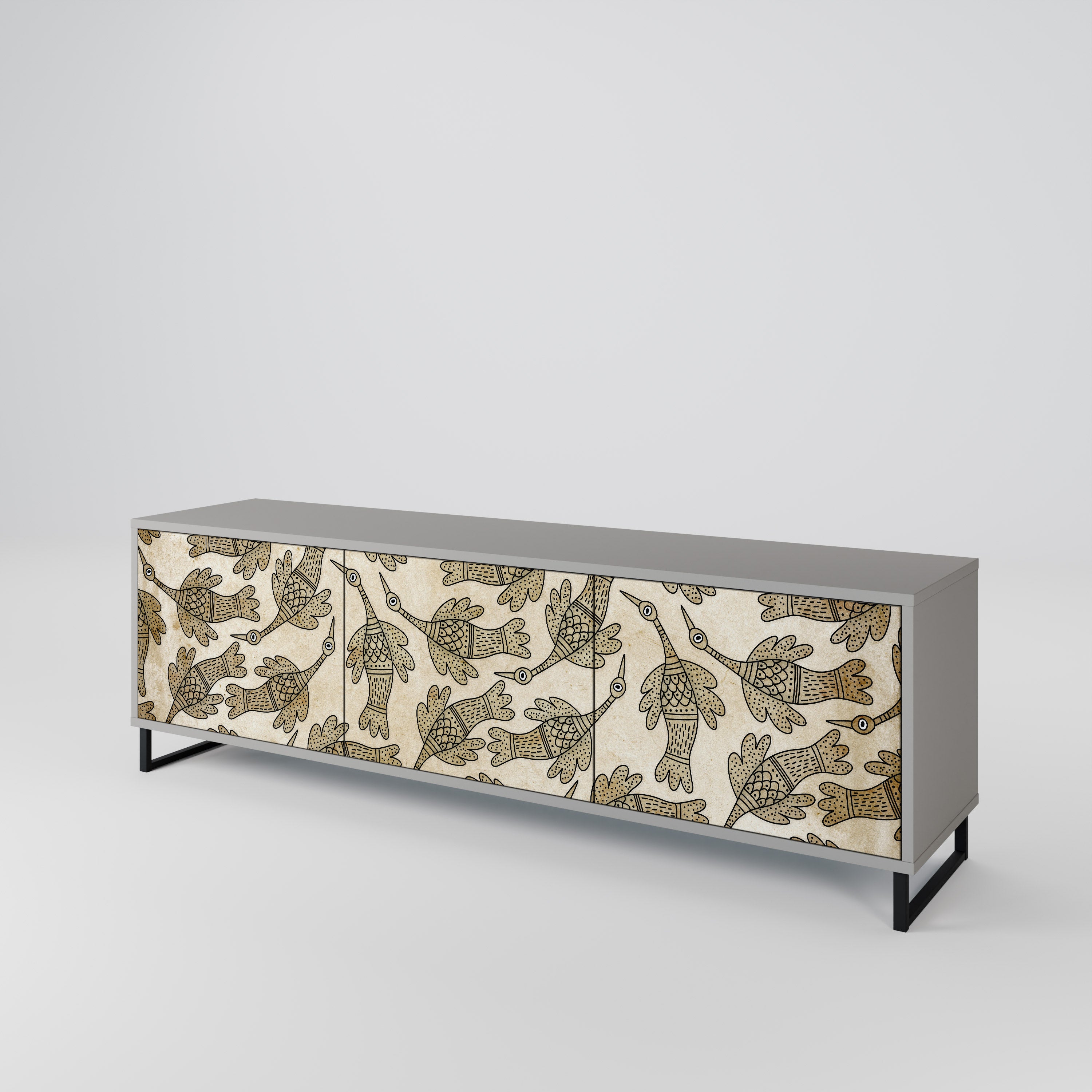 Mueble de TV ALMONDINE SONGBIRD de 3 puertas en acabado gris