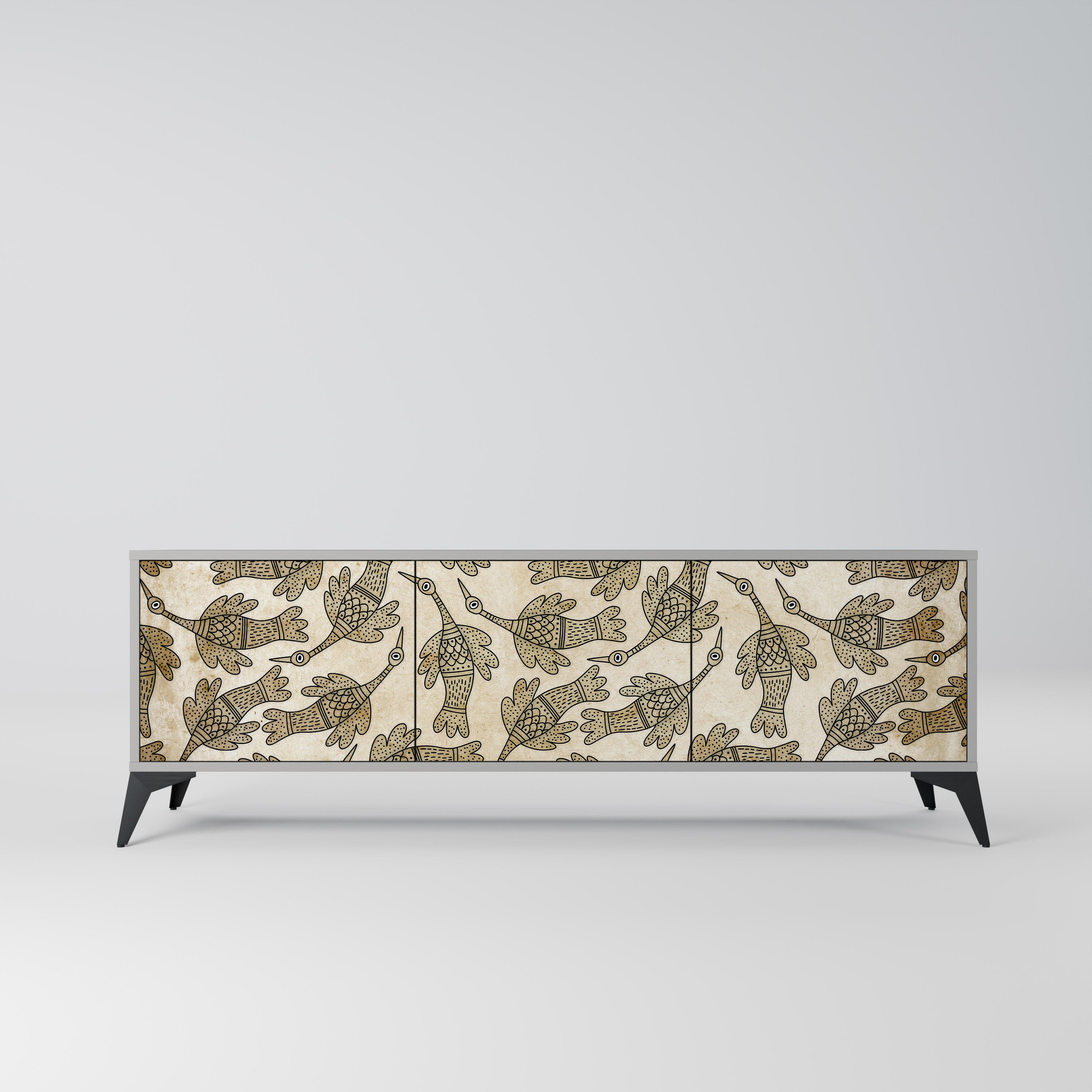 Mueble de TV ALMONDINE SONGBIRD de 3 puertas en acabado gris