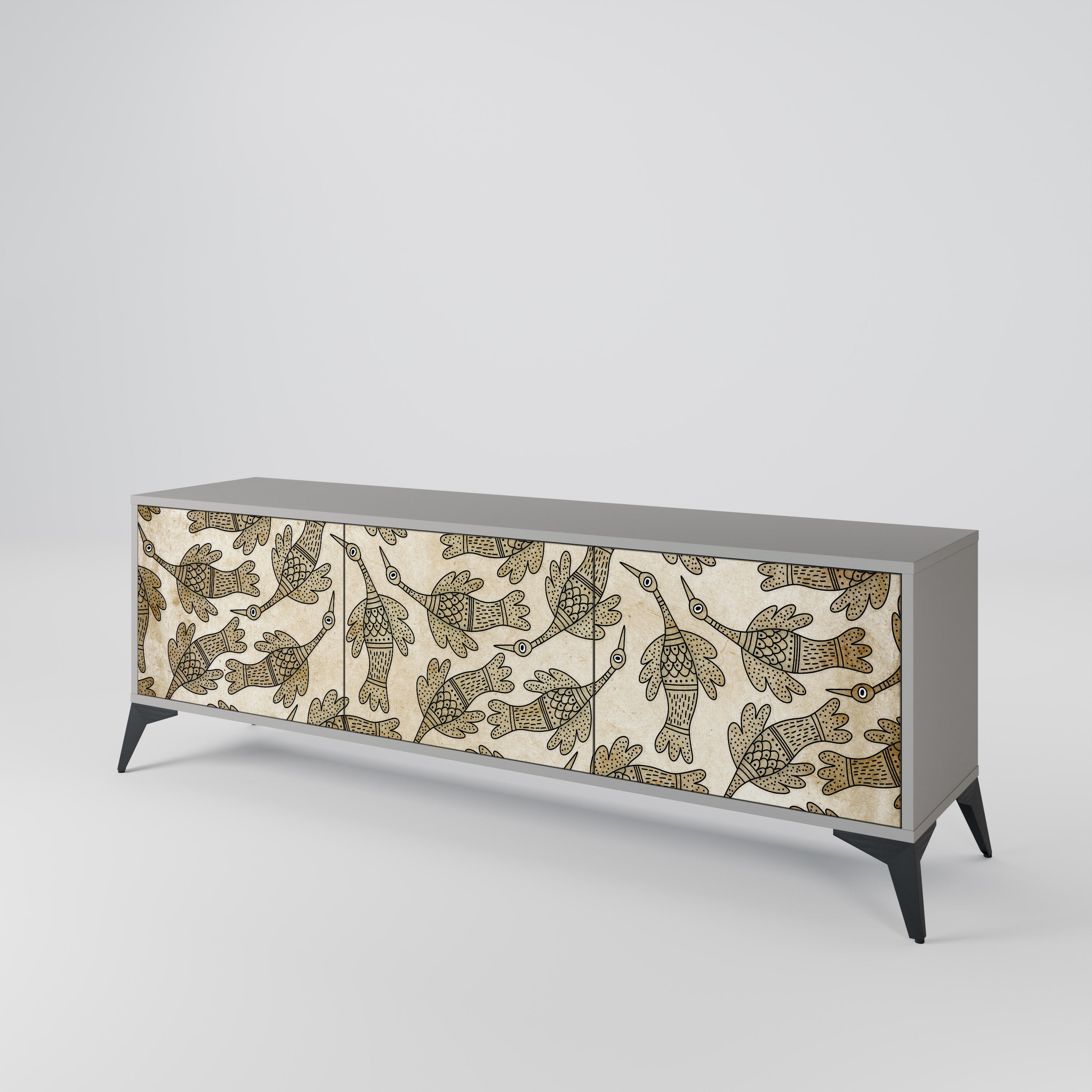 Mueble de TV ALMONDINE SONGBIRD de 3 puertas en acabado gris