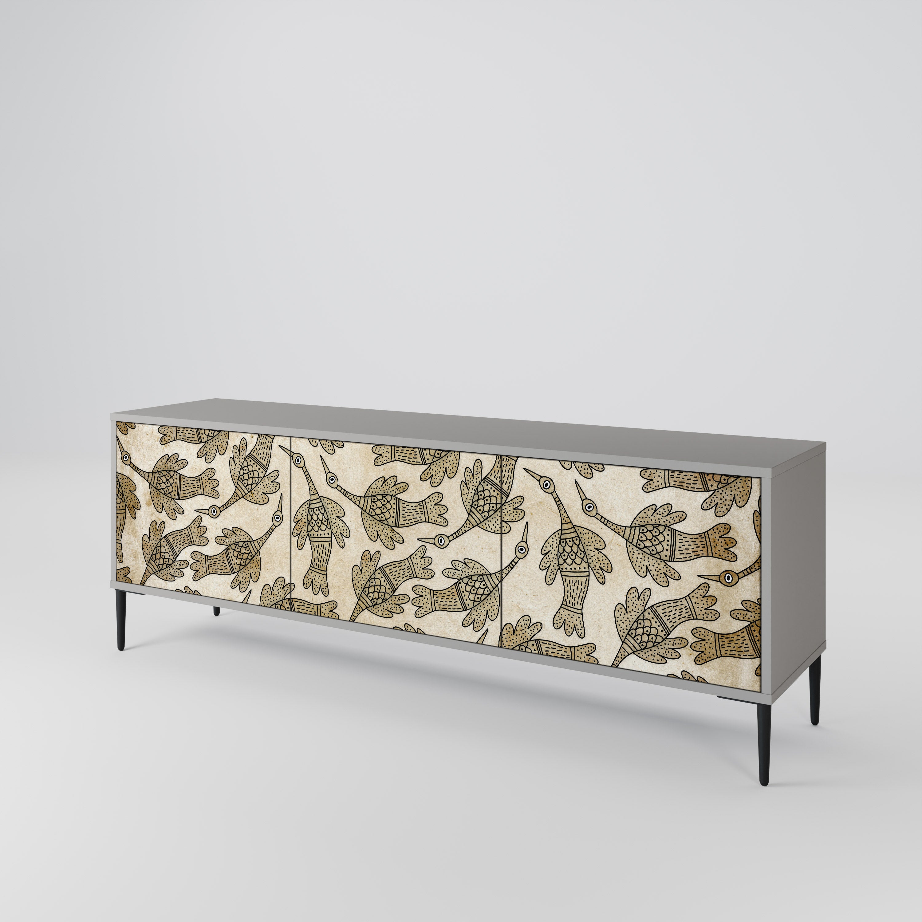 Mueble de TV ALMONDINE SONGBIRD de 3 puertas en acabado gris