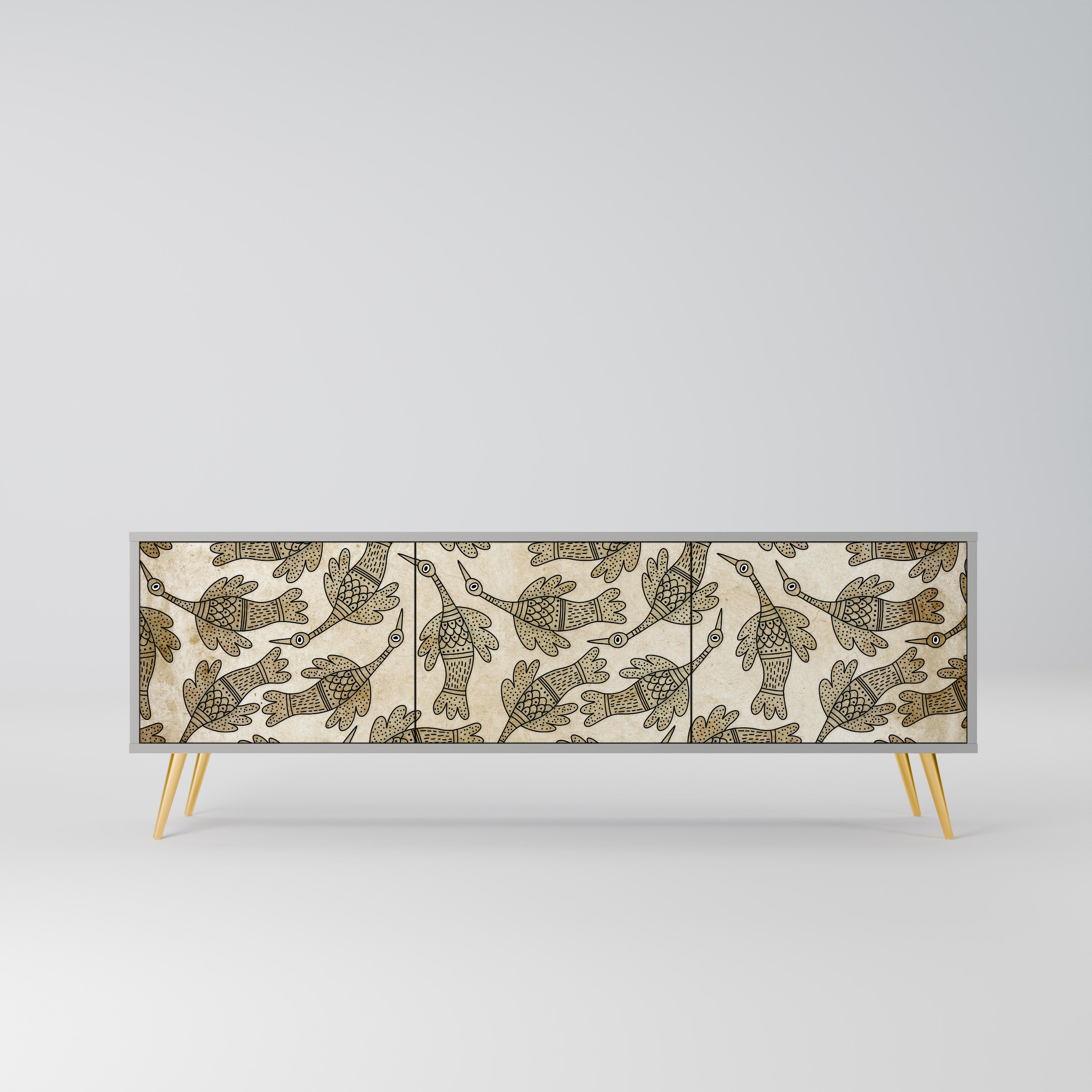 Mueble de TV ALMONDINE SONGBIRD de 3 puertas en acabado gris