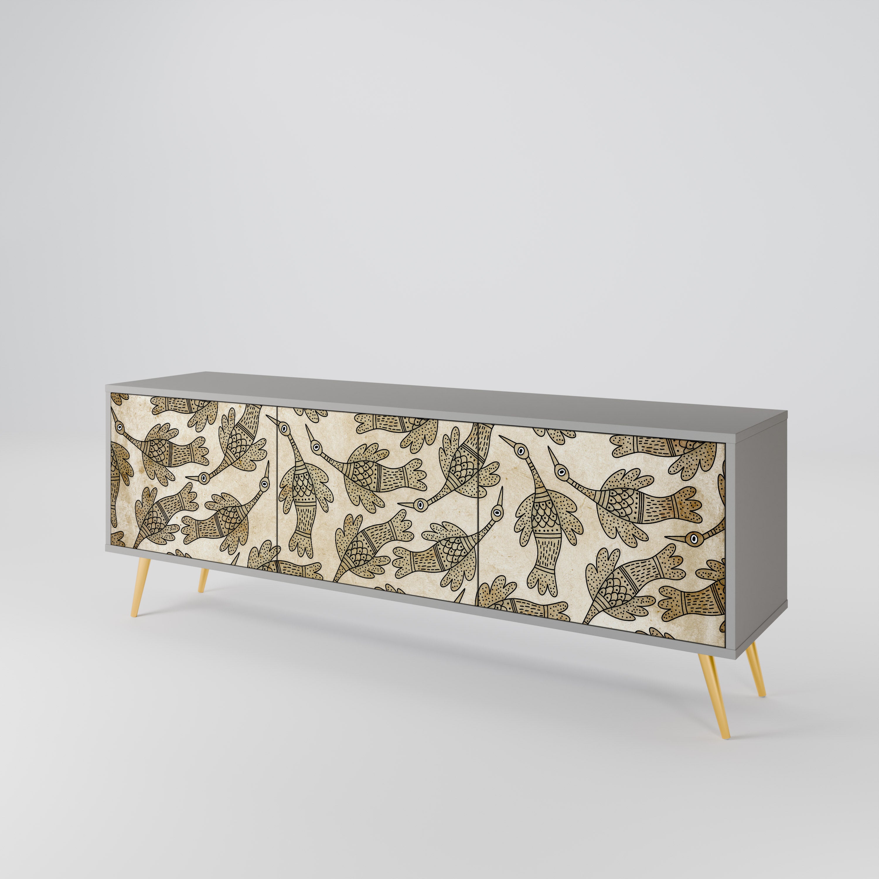 Mueble de TV ALMONDINE SONGBIRD de 3 puertas en acabado gris
