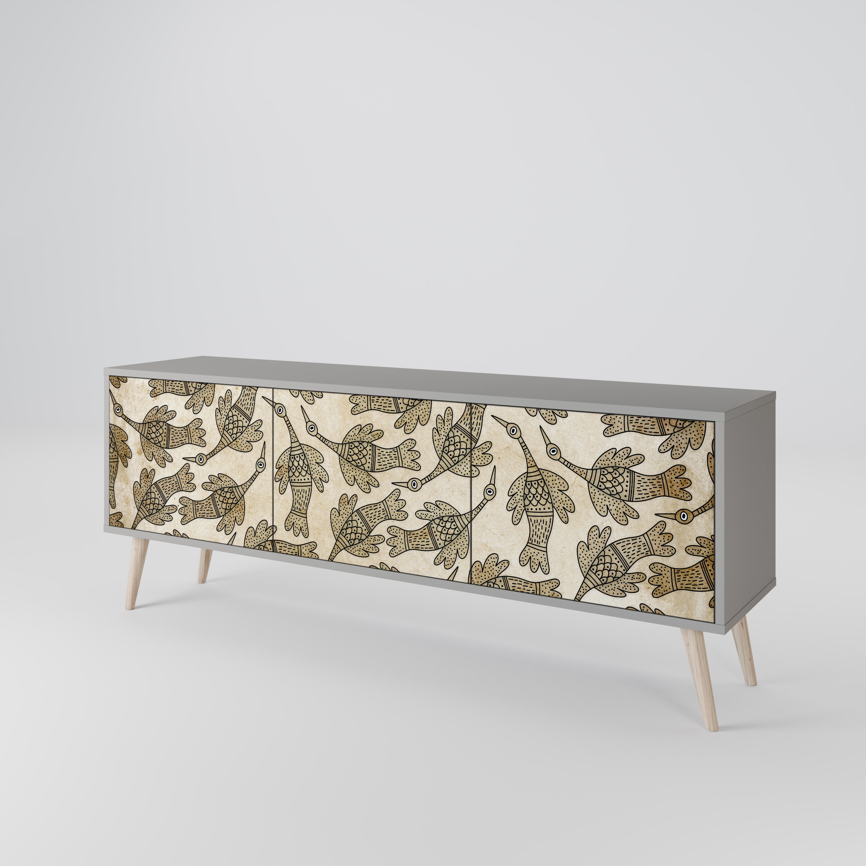 Mueble de TV ALMONDINE SONGBIRD de 3 puertas en acabado gris