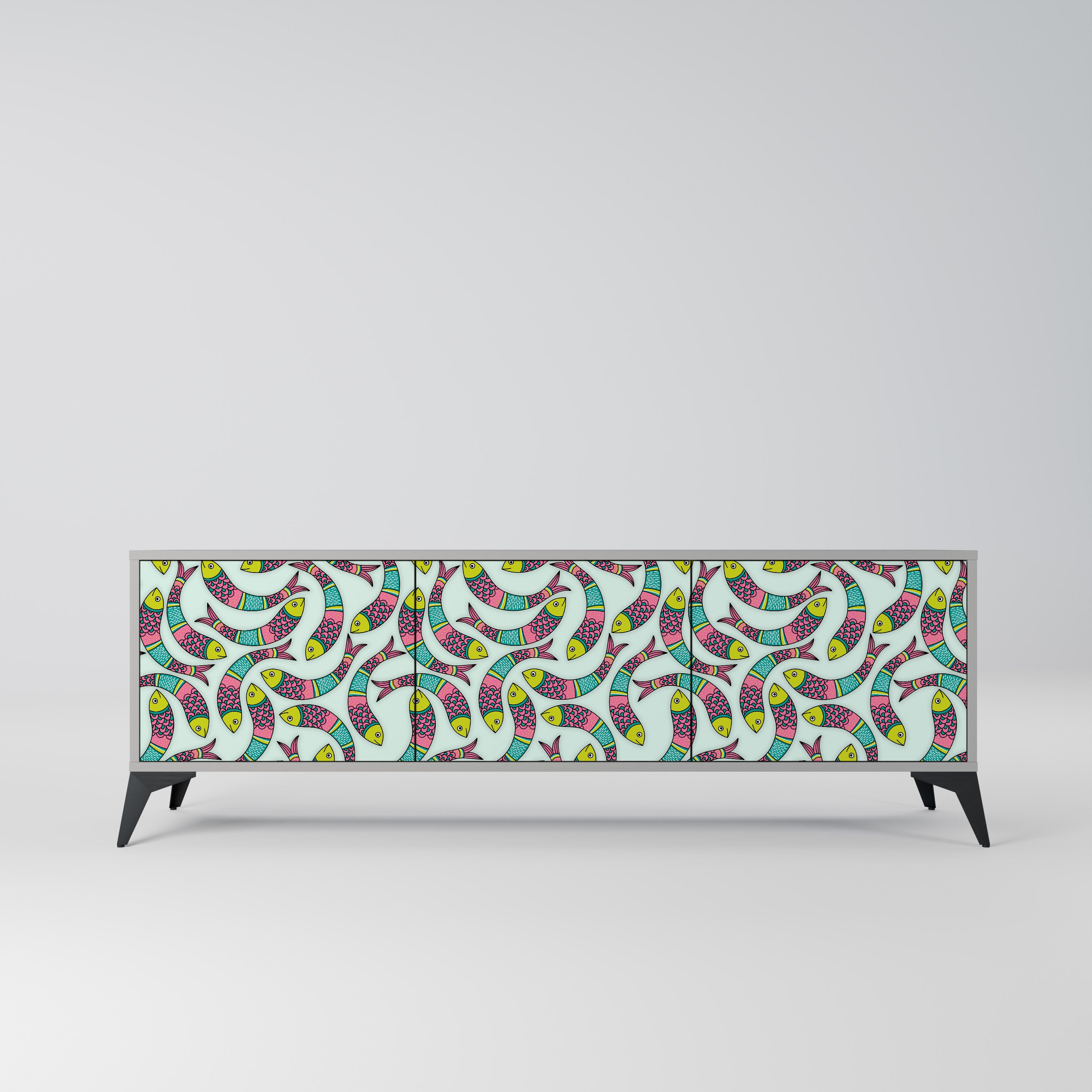 Mueble de TV de 3 puertas INDIAN FISH en acabado gris