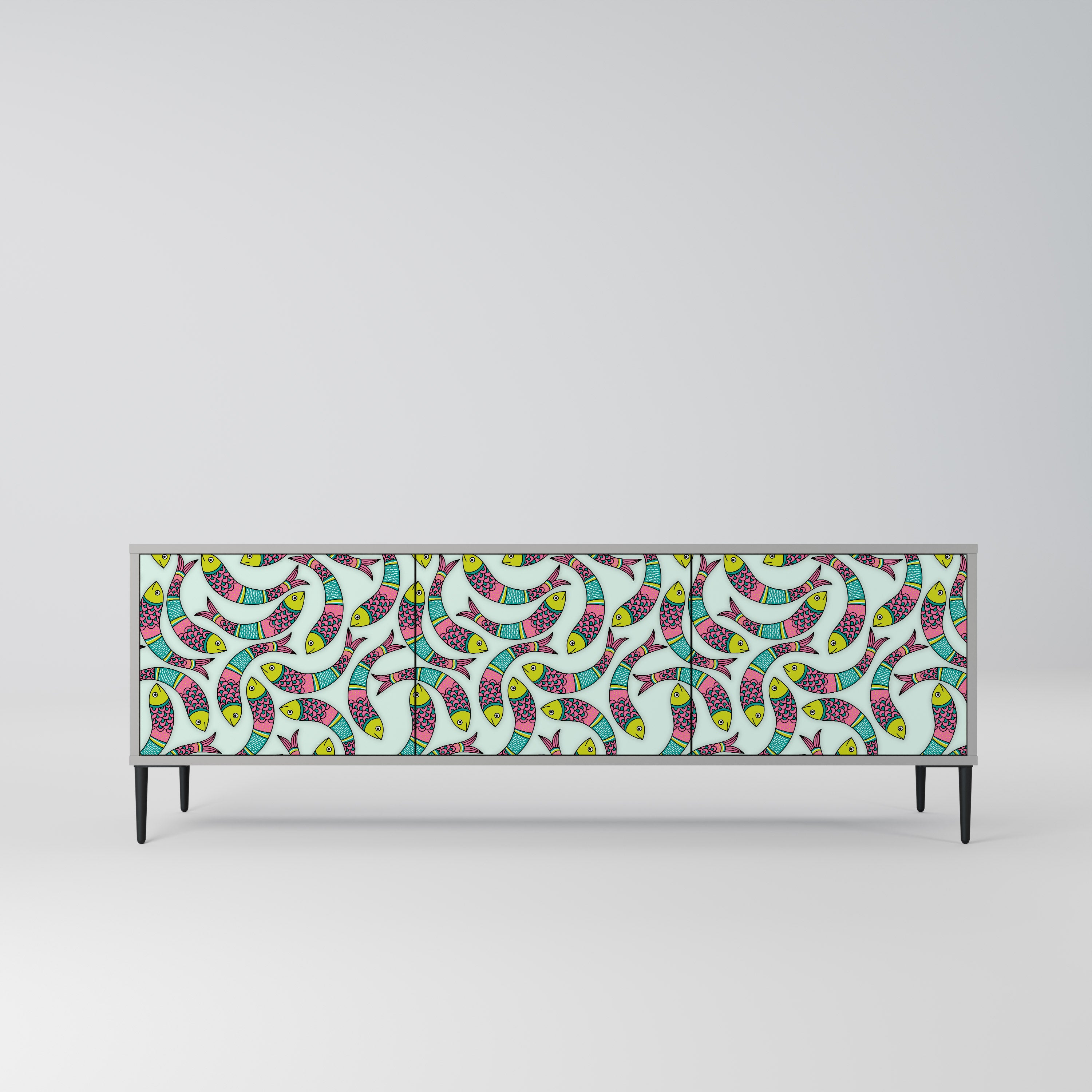 Mueble de TV de 3 puertas INDIAN FISH en acabado gris