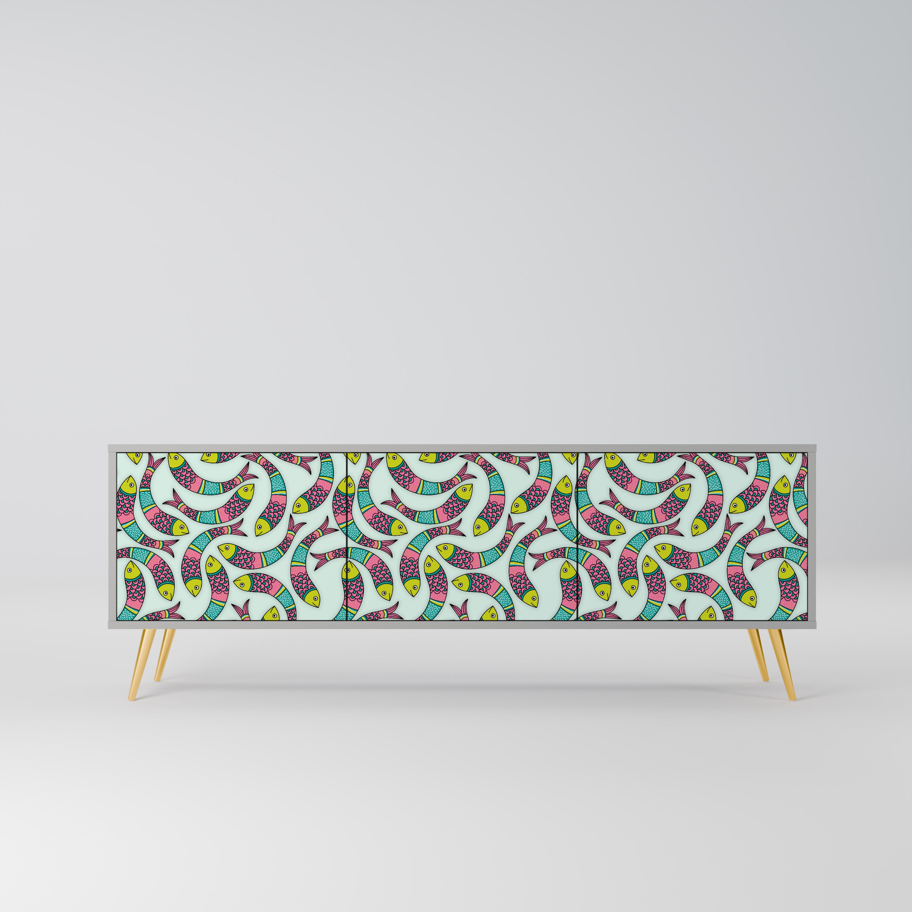 Mueble de TV de 3 puertas INDIAN FISH en acabado gris