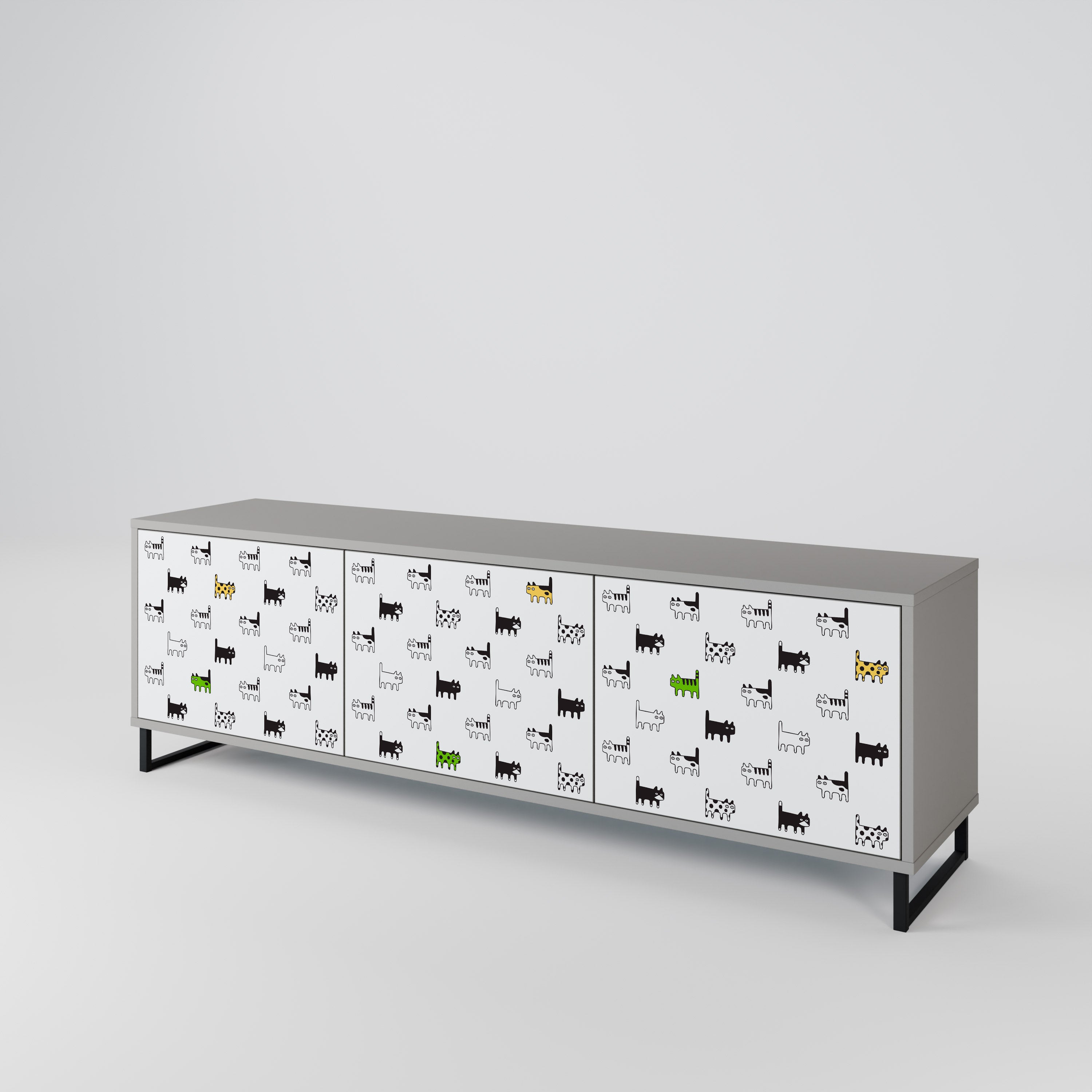 Mueble de TV de 3 puertas CATS COMPILATION en acabado gris