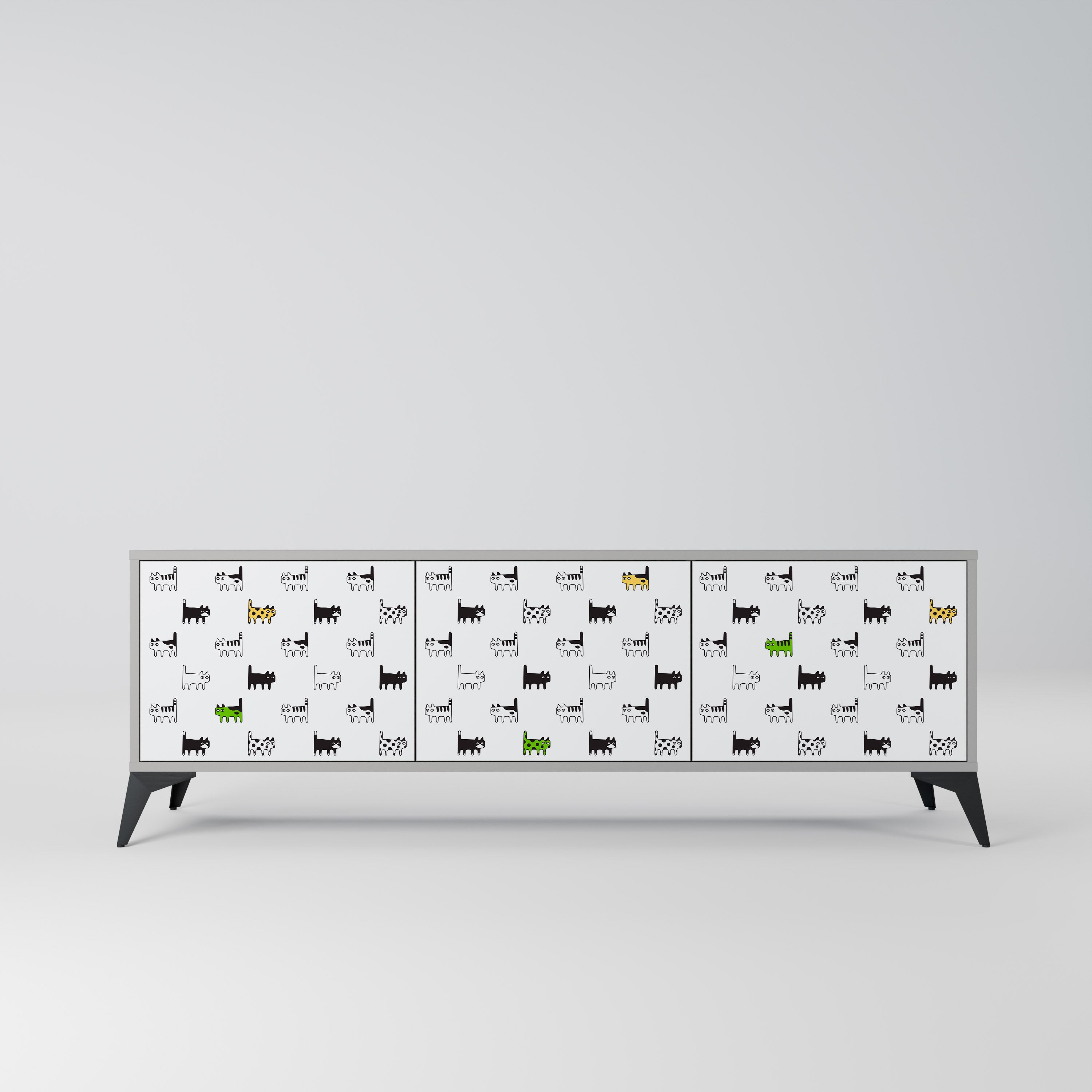 Mueble de TV de 3 puertas CATS COMPILATION en acabado gris