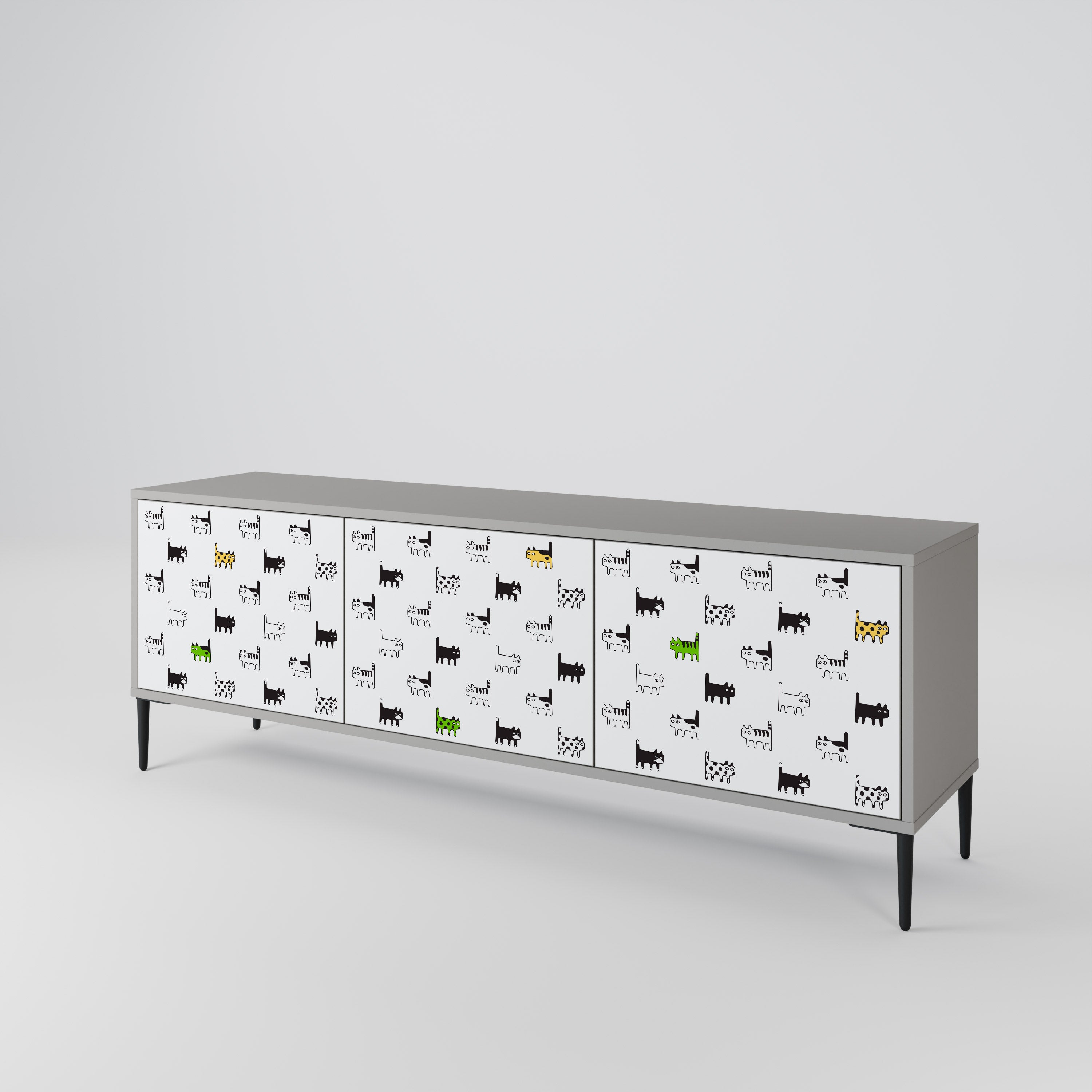 Mueble de TV de 3 puertas CATS COMPILATION en acabado gris