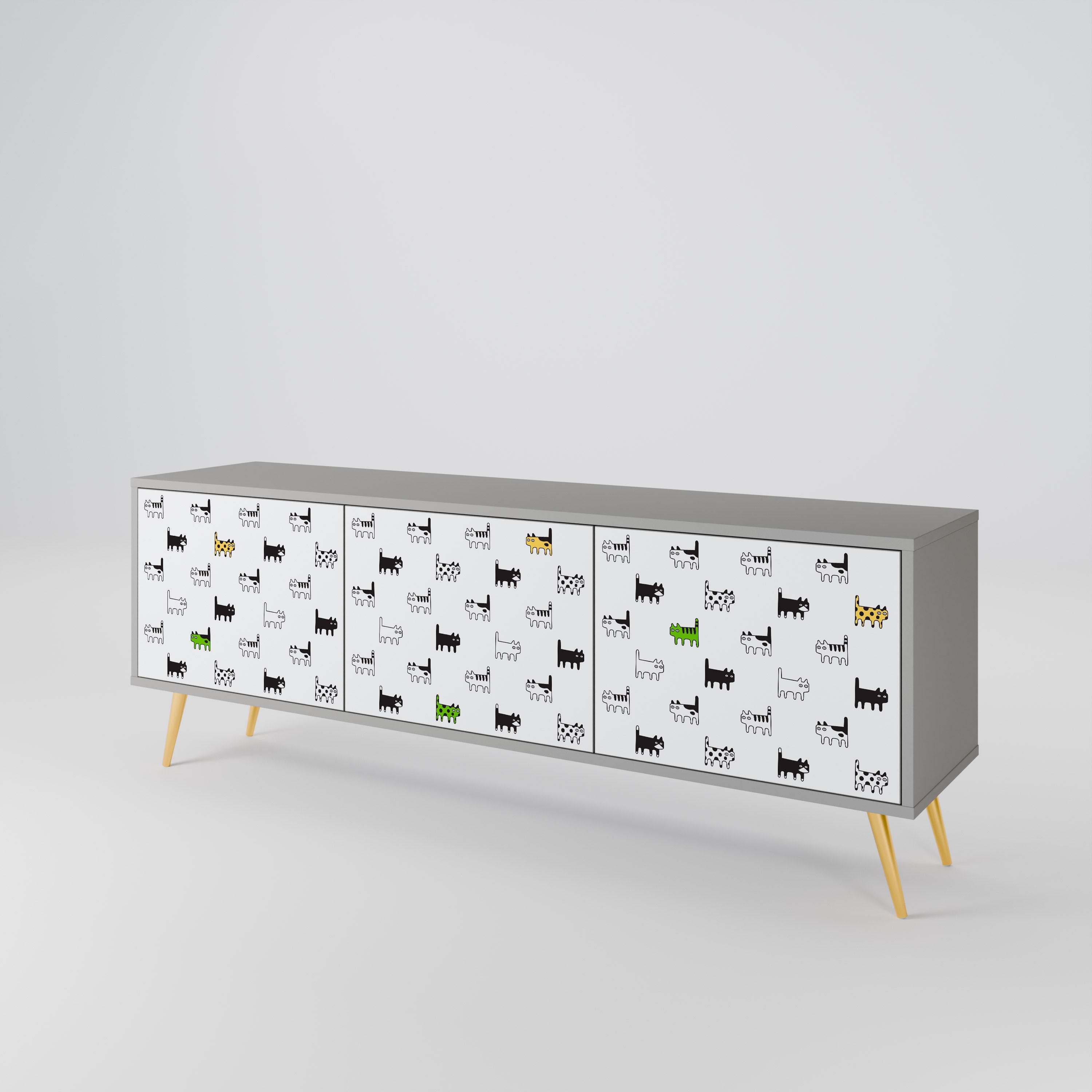 Mueble de TV de 3 puertas CATS COMPILATION en acabado gris