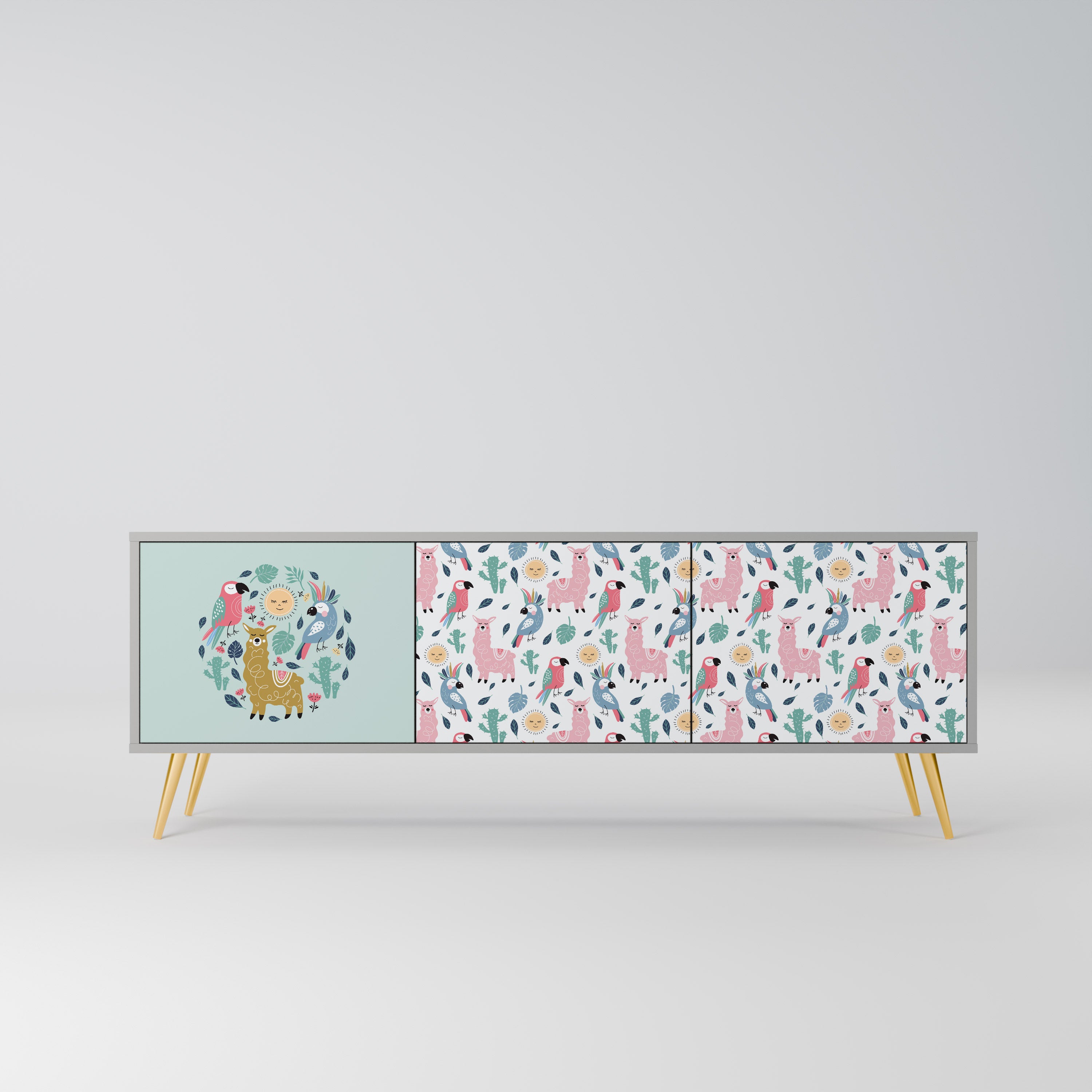 Mueble de TV de 3 puertas COLORFUL ALPACAS en acabado gris