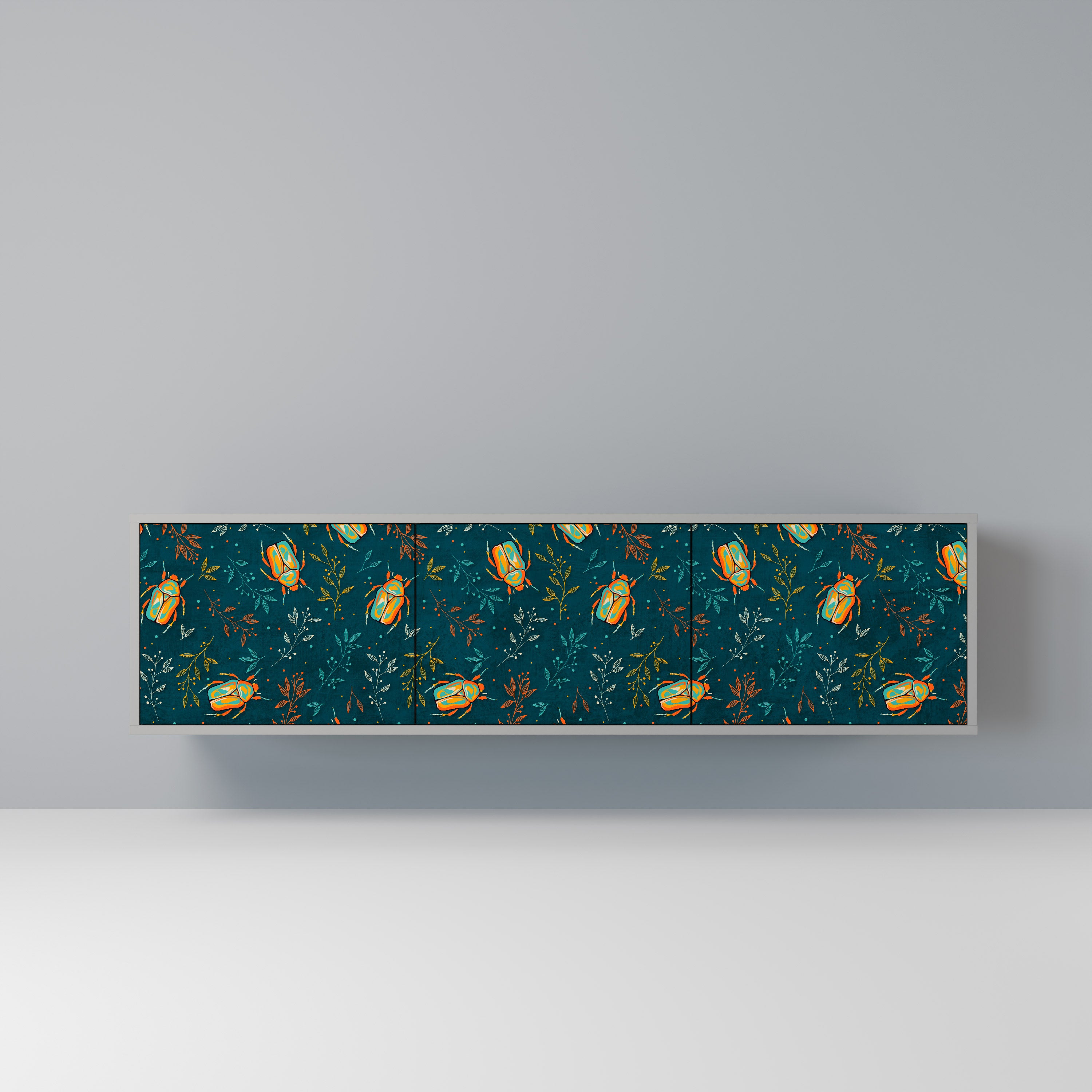 Mueble de TV de 3 puertas AUTUMN INSECTS en acabado gris
