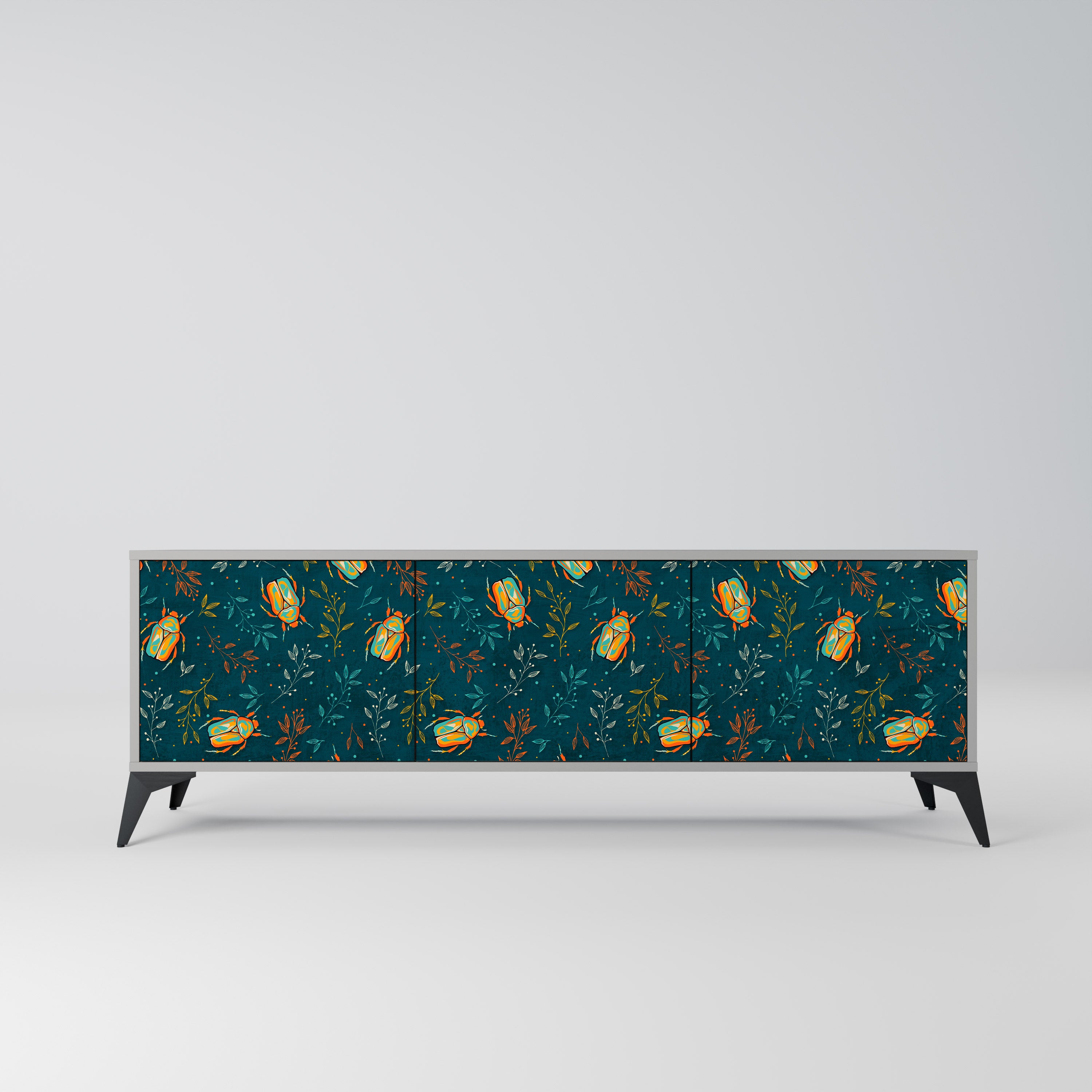 Mueble de TV de 3 puertas AUTUMN INSECTS en acabado gris