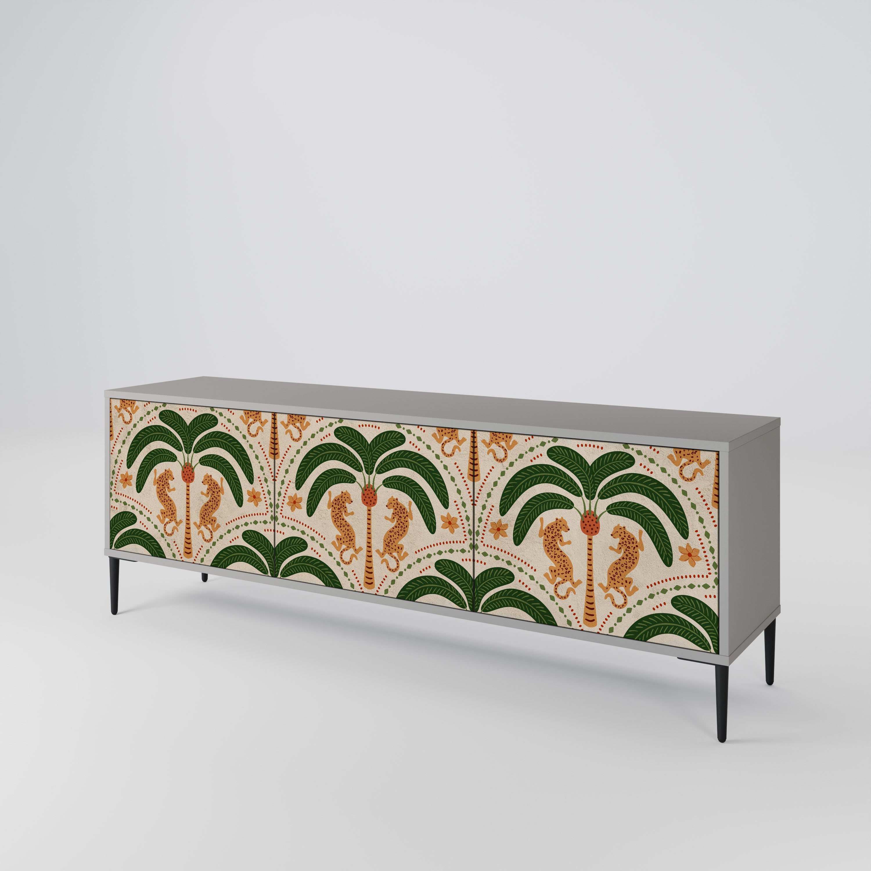Mueble de TV de 3 puertas DANCING PREDATORS en acabado gris