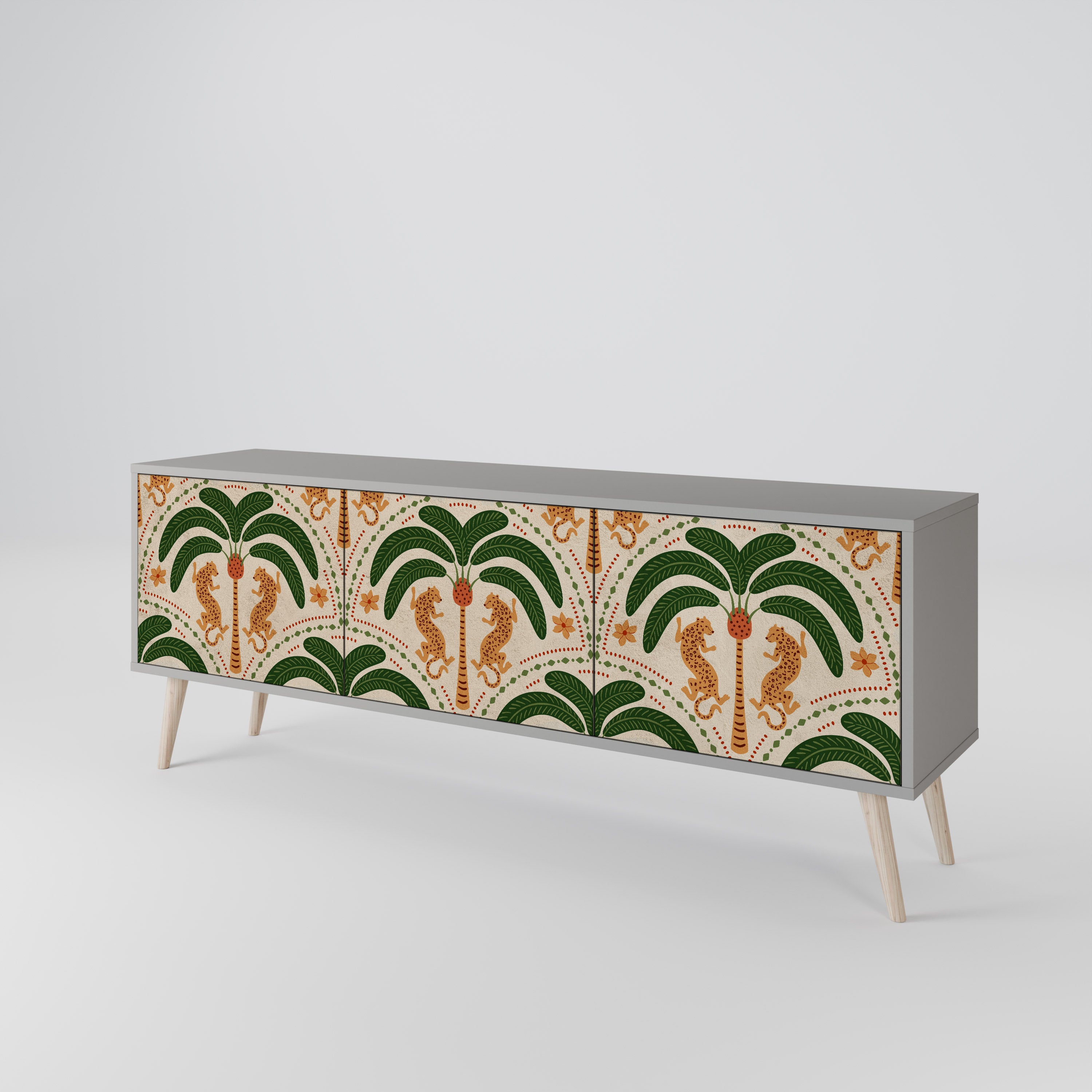 Mueble de TV de 3 puertas DANCING PREDATORS en acabado gris