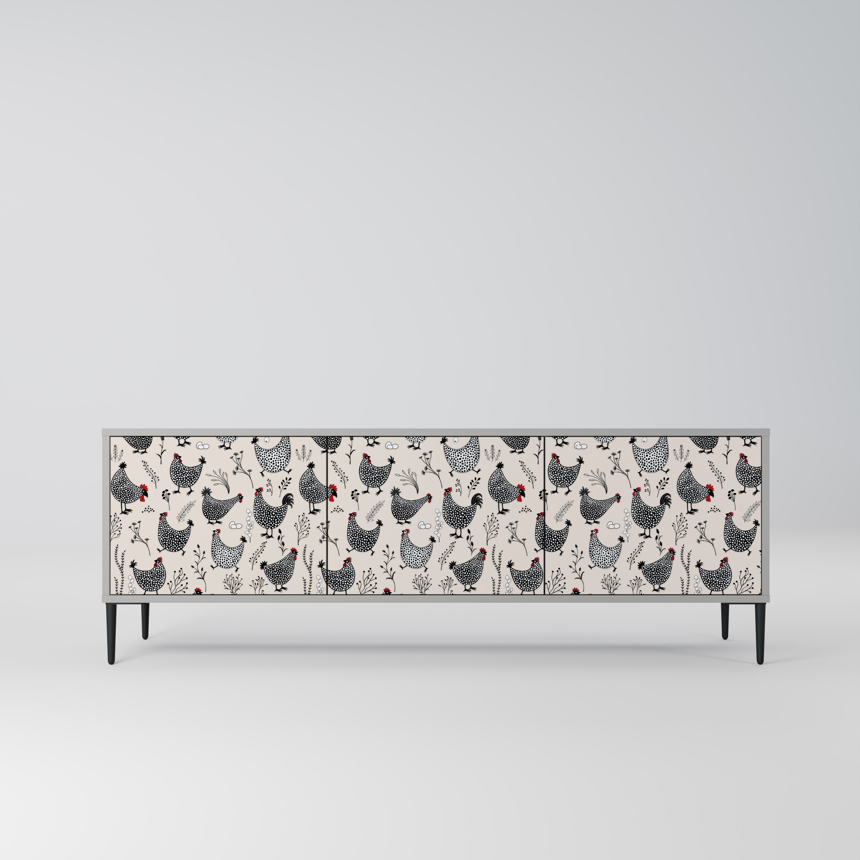 HAPPY HENS 3-Door TV Stand in Grey Finish