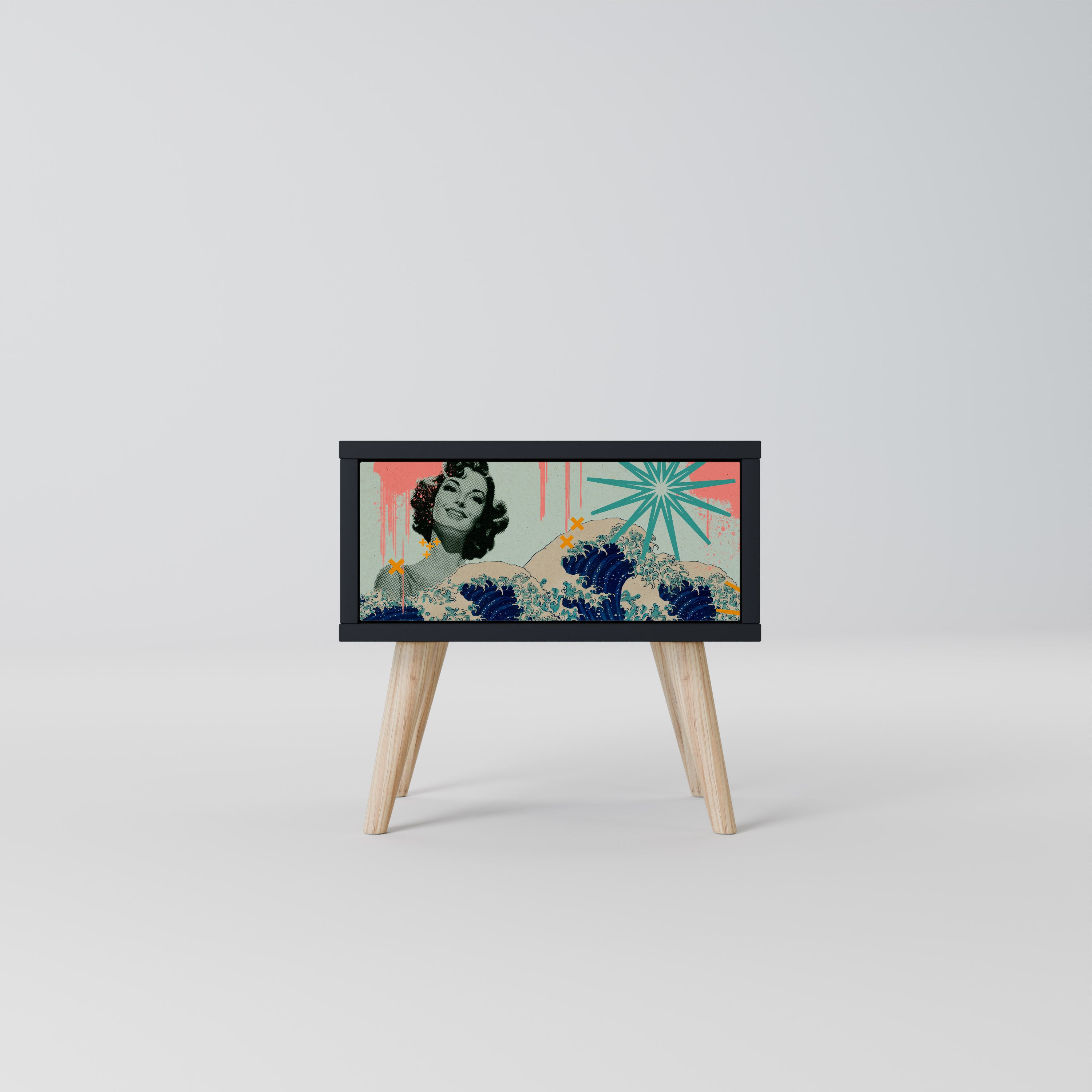 KANAGAWA BEAUTY Nightstand in Black Finish